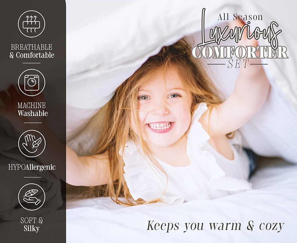 All-Season 3-Piece Comforter Set - Reversible, Box Stitched Down Alternative, King/California King, All Season Suitable, Sage/Cream - All-Season Down Alternative Comforter Insert Detail