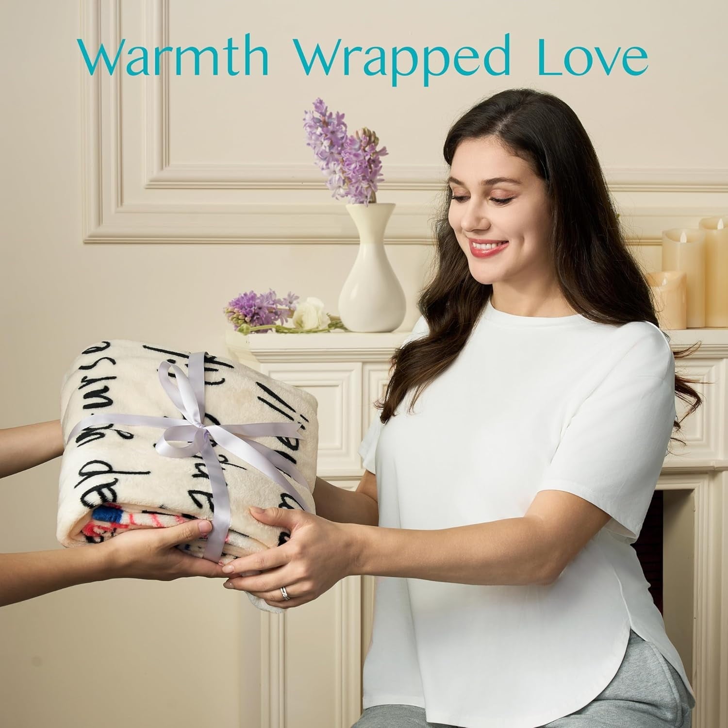 Reversible Sherpa Blanket for Mom 50" x 60" Soft Flannel Throw Blanket Birthday Mother's Day Gift，Ivory White - Lightweight Plush Warm Blanket for All Seasons Detail