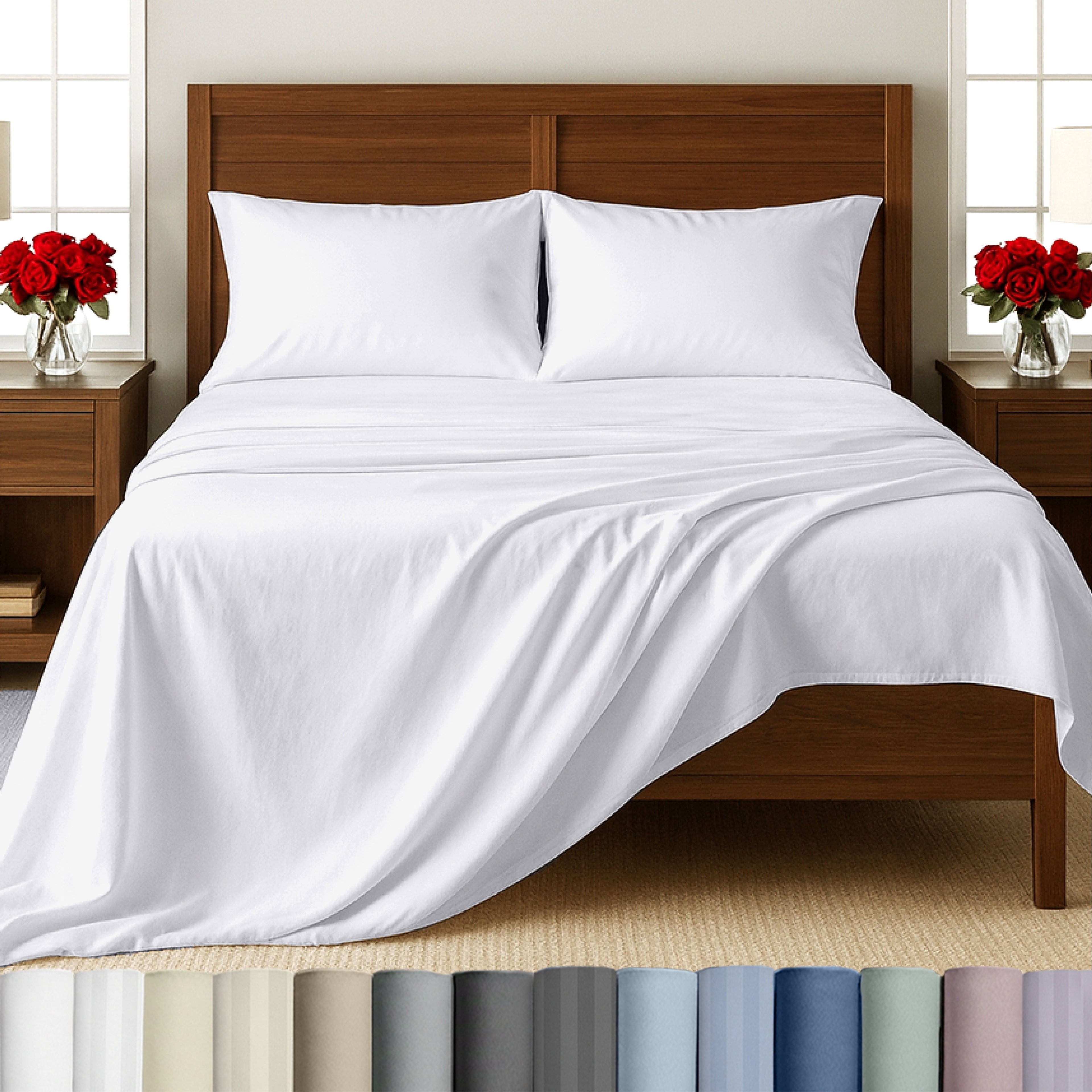 Premium Egyptian Cotton 500-Thread-Count 100% Cotton Sheet White Queen-Sheets Set, 4-Piece Extra Long-Staple Combed Cotton Bedding Sheets for... - Cooling Hotel Quality Bedding Sheets and Pillowcases - Default Title