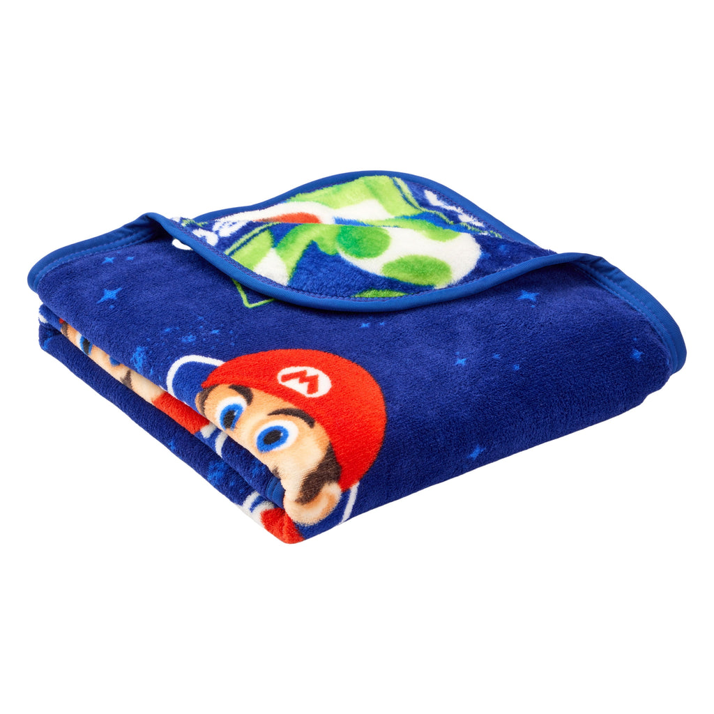 Reversible Sherpa Galaxy Movie Kids Blue Print Fleece Throw Blanket, 46 x 60 - Luxury Knitted Decorative Throw Blanket with Fringes Detail