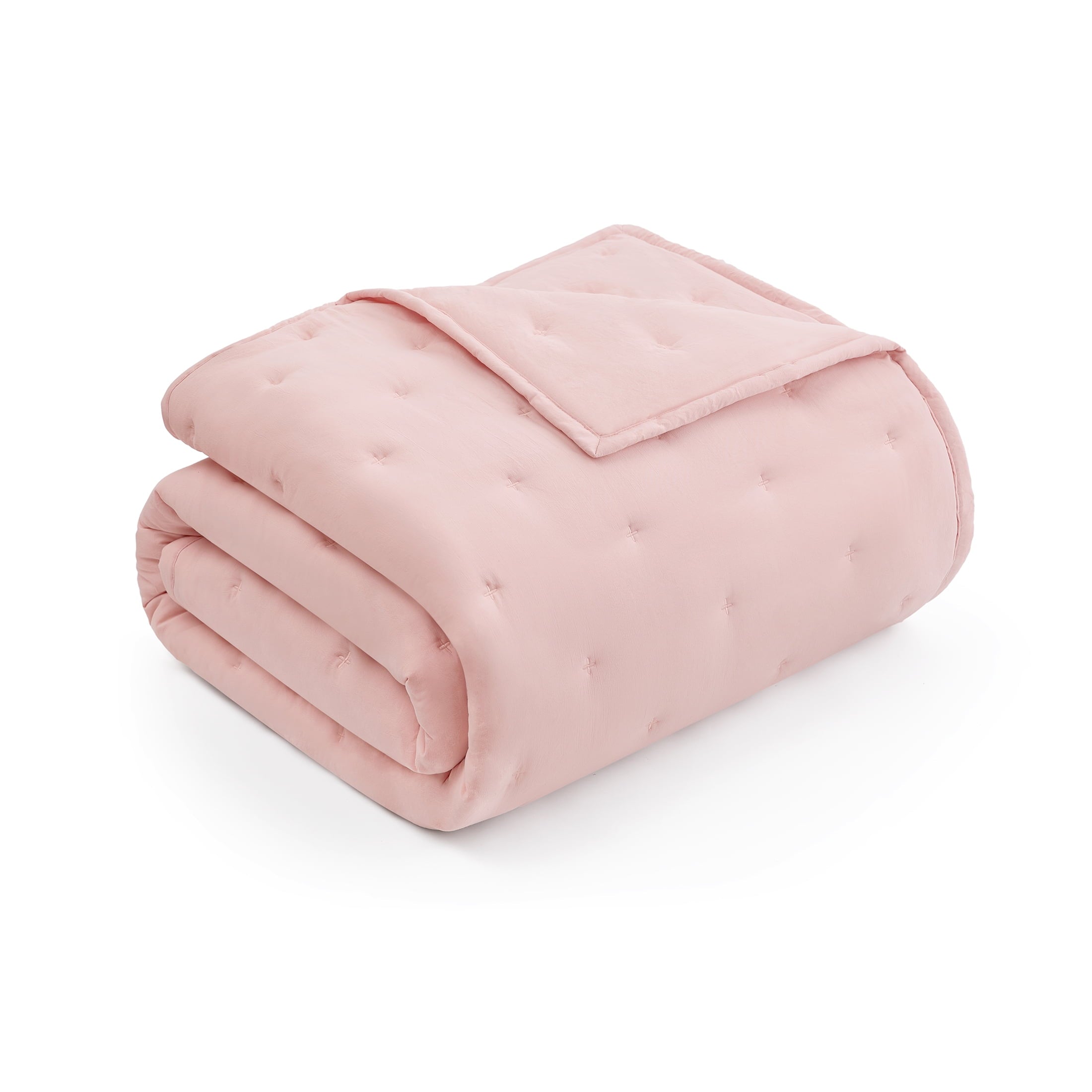 All-Season Full/Queen Comforter Set, Super Soft & Embroidered, 3-Piece, Pink - Luxurious Quilted Duvet Cover Set Detail