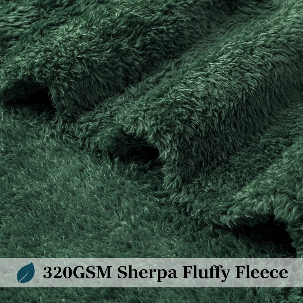 Reversible Sherpa Sherpa Throw Blanket For Couch Sofa, Emerald Green Fluffy Warm Plush Blanket for Bed, Cozy Super Soft Lightweight Thr... - Cozy Fleece Throw Blanket for Couch & Bed Detail