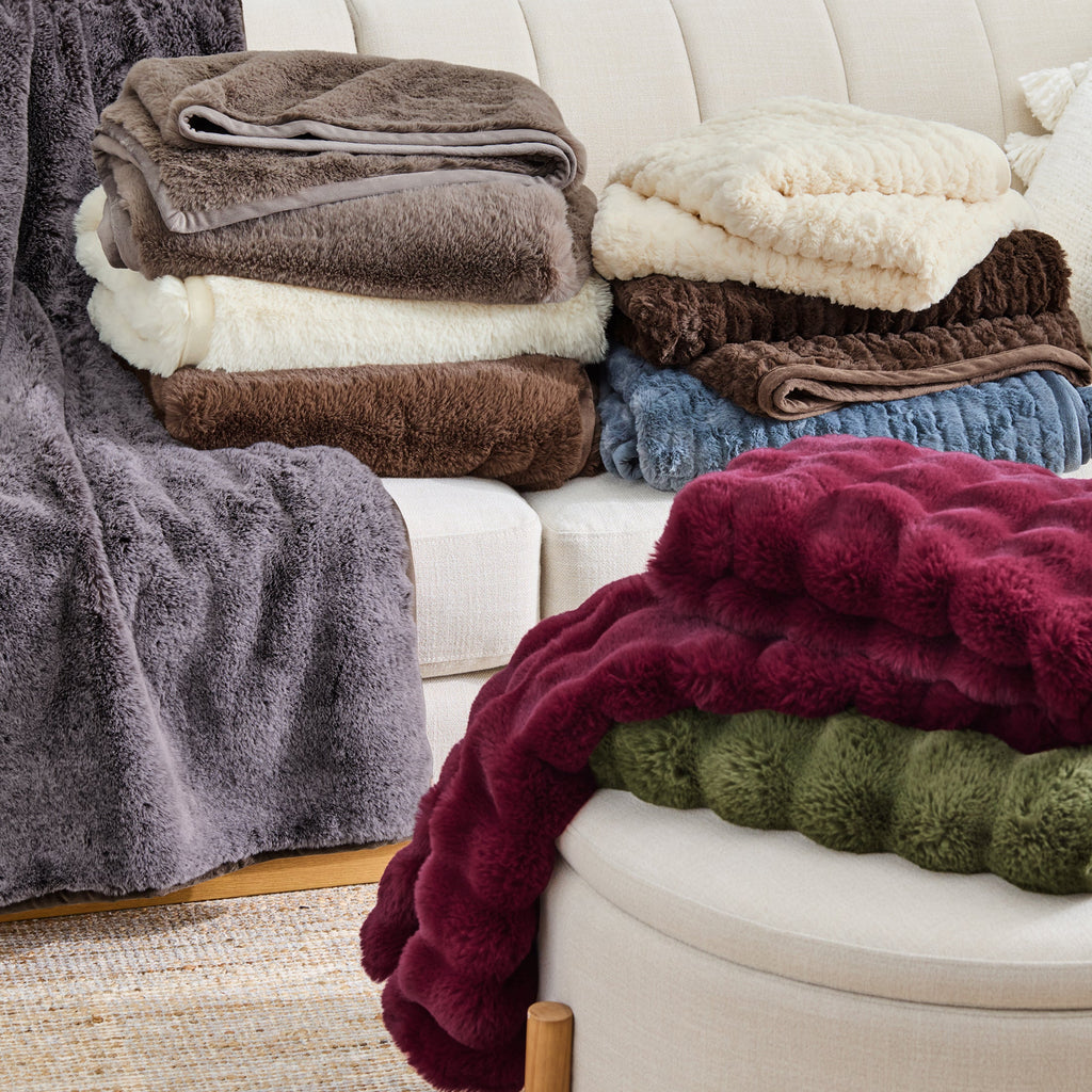 Reversible Sherpa Grey Faux Fur Ultra Soft Luxury Oversized Throw Blanket 50" x 72", Grey Bisque - Luxury Knitted Decorative Throw Blanket with Fringes Detail