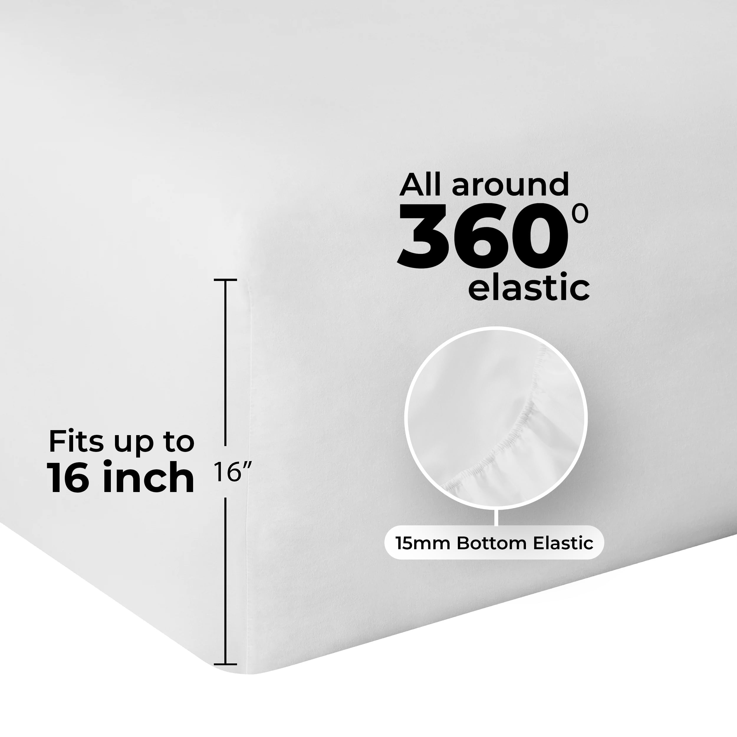Breathable Luxury 4-Piece 300 Thread Count White Cotton Blend Percale Bed Sheet Set, Queen - Breathable Egyptian Cotton Flat & Fitted Sheets Detail