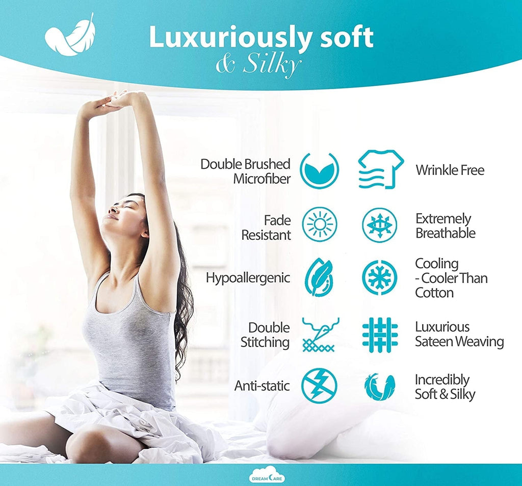 Premium Egyptian Cotton Bed Sheets Set - Queen Size Sheet with Side Pocket - 4pcs Set, 15 inches, White - Breathable Egyptian Cotton Flat & Fitted Sheets Detail