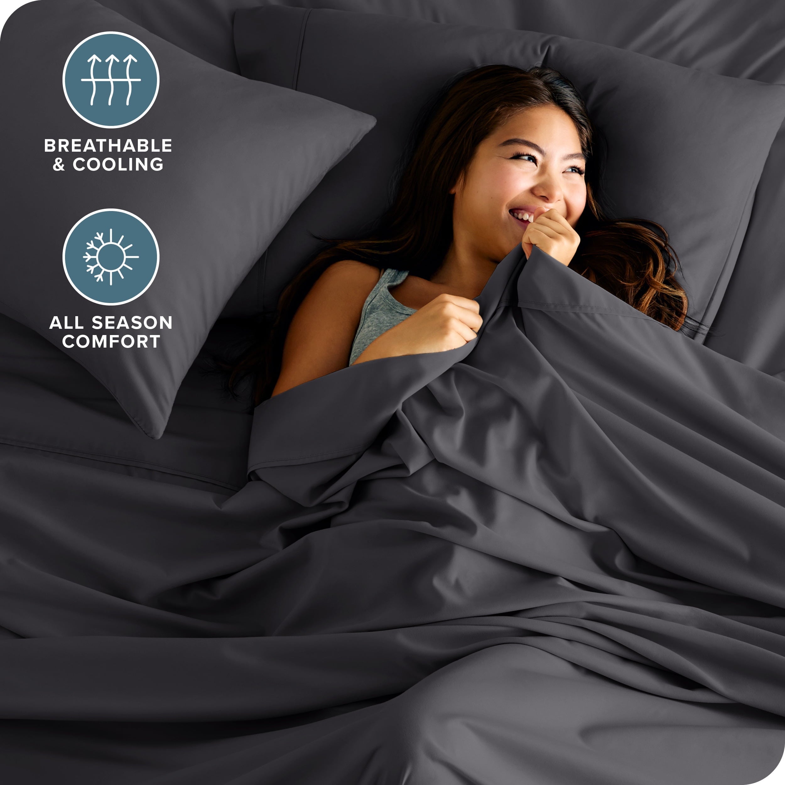 Ultra-Soft Luxury Bed Sheet Set- 6 Piece - Queen, Gray - Breathable Egyptian Cotton Flat & Fitted Sheets Detail