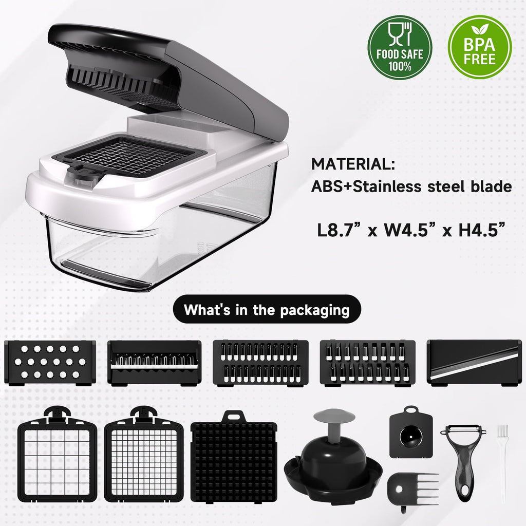 Premium Kitchen Vegetable Chopper Food Slicer, 15 in 1 Multi-Function Food Chopper for Onion, Veggie, Cheese Grater, Vegetable... - Multi-Functional Manual Food Chopper & Slicer Detail