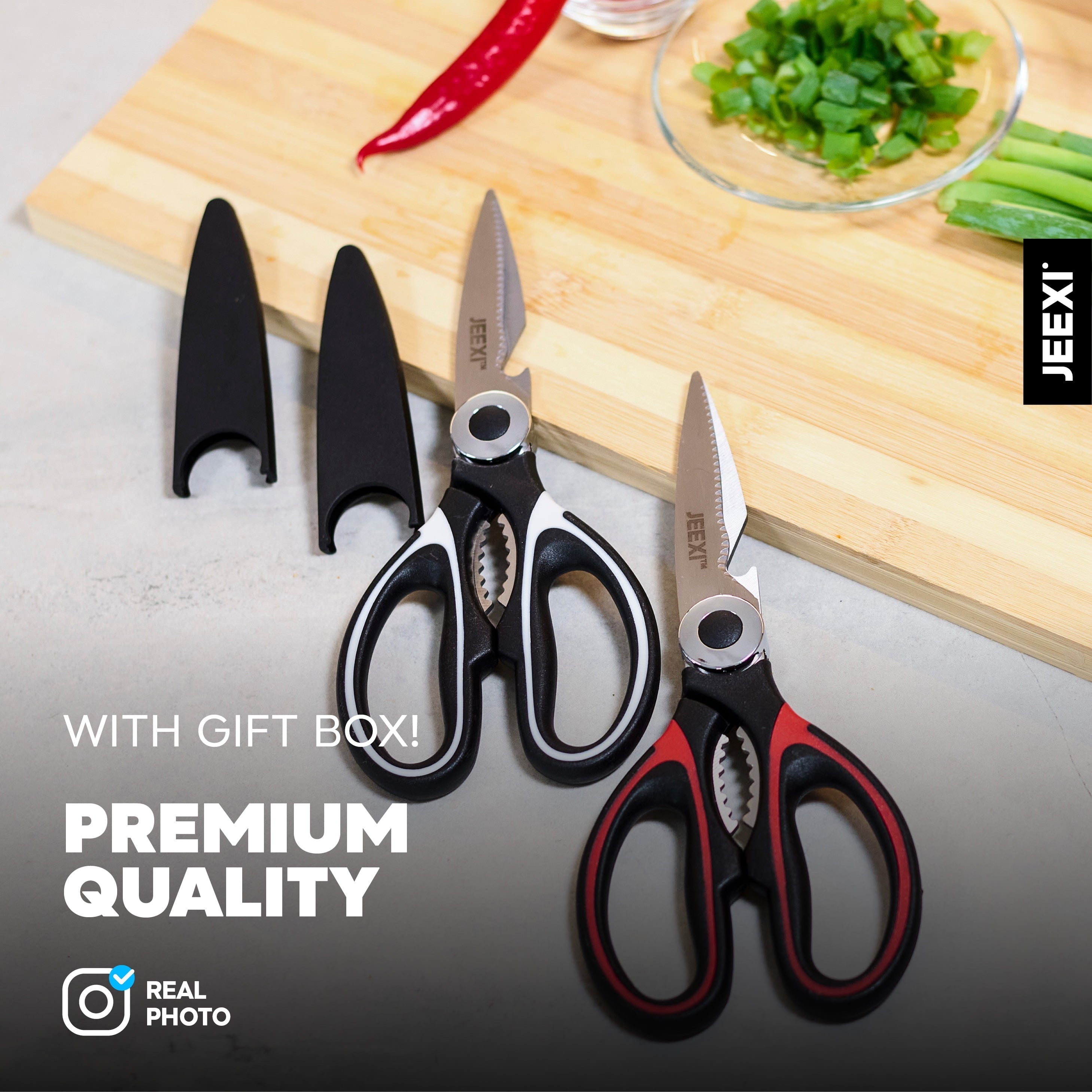 Multi-Functional 3 Pack Kitchen Scissors, Ultra-Sharp Premium Stainless Steel Heavy Duty Kitchen Shears & Multi Purpose Poultry Shears... - Innovative Kitchen Helper for Modern Cooking Detail