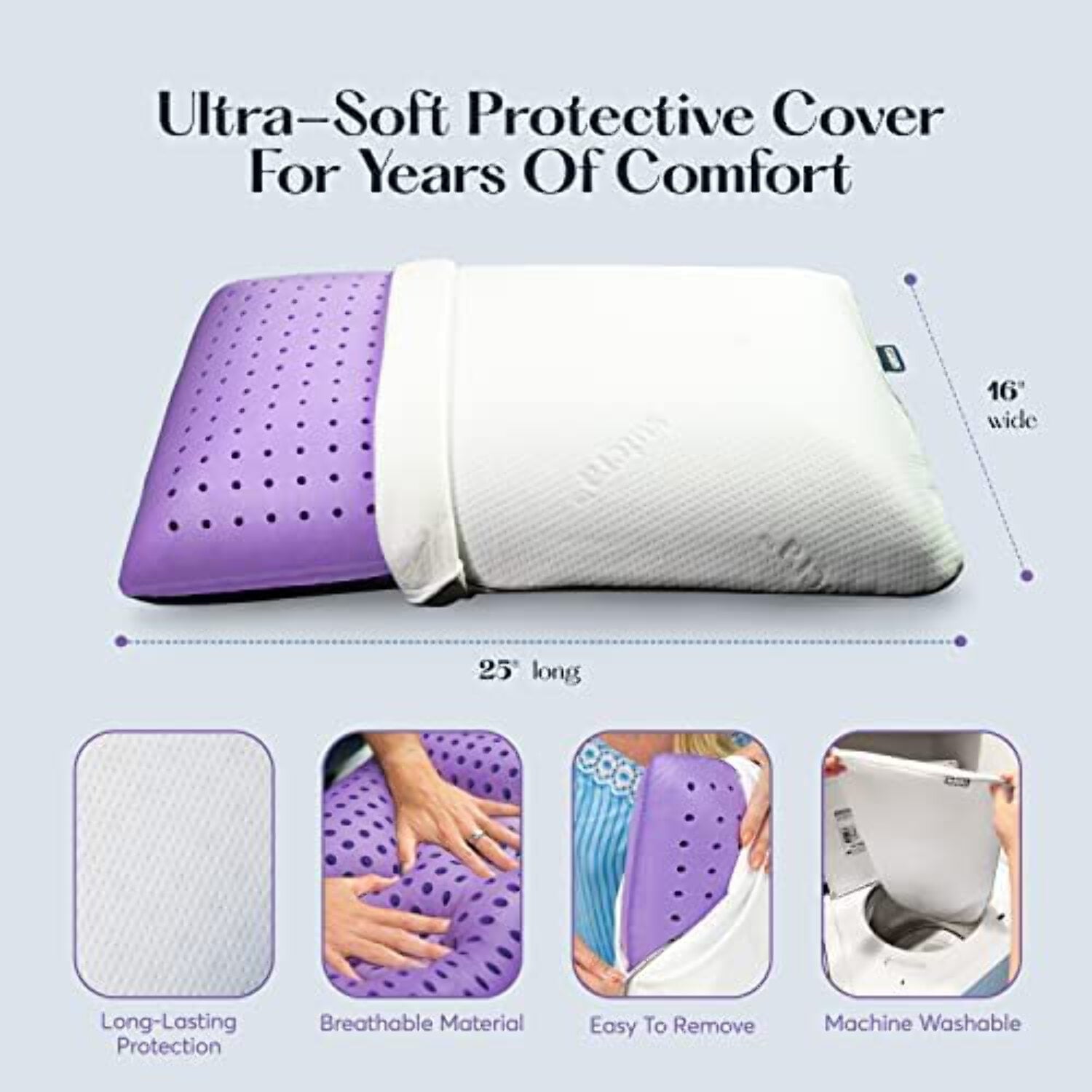 Hotel Collection Plush Zen Bed Pillow, Lavender Scented Cooling Adaptive Memory Foam Queen - Ergonomic Memory Foam Pillow for Neck Pain Support Detail