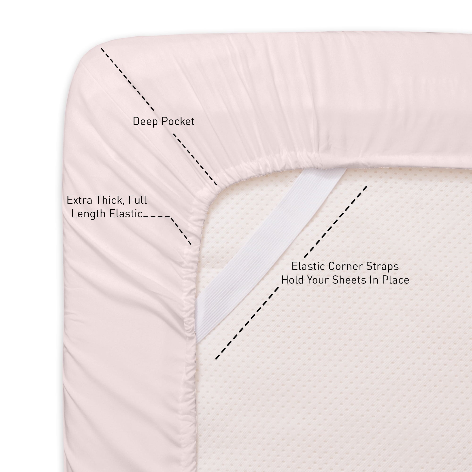 Hypoallergenic Cloud Supreme 7 Piece Bed-In-A-Bag All Season Solid Comforter & Sheet Set, Full, Pale Pink - Luxurious Quilted Duvet Cover Set Detail