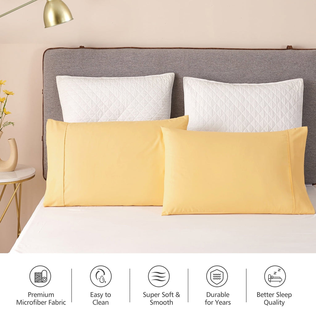 Decorative Plump Solid Print Pillow Cases, King, Beige, 2-Pieces - Orthopedic Shredded Foam Bed Pillow Set Detail