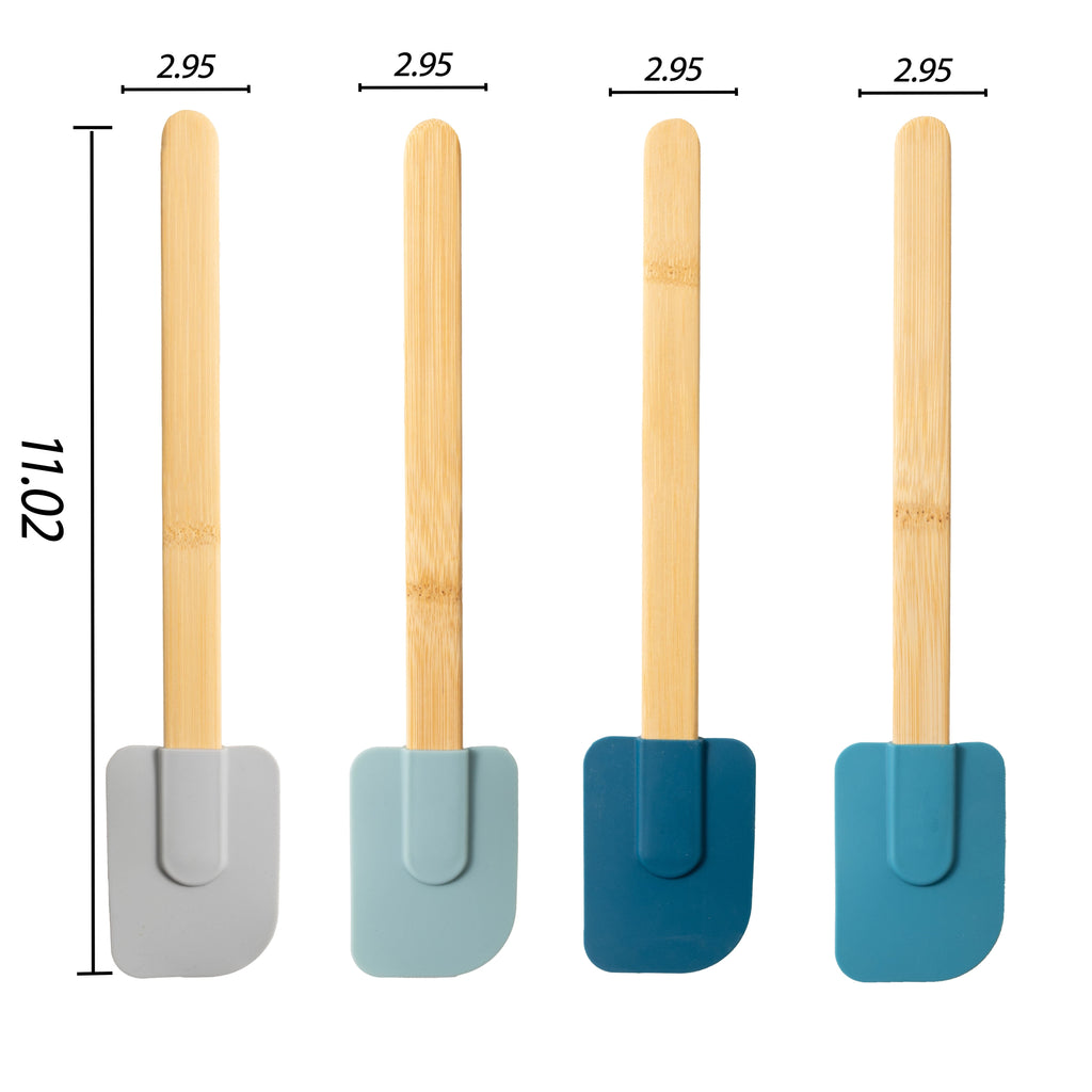 Premium Silicone Silicone Spatulas Set 4 with Bamboo Handles, Blue - Heat-Resistant Silicone Cooking Spatula Turner Detail