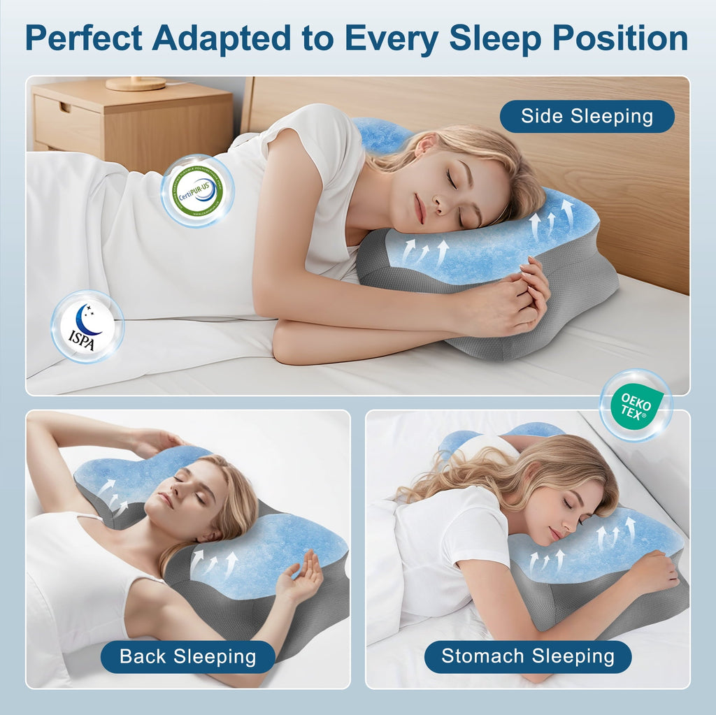 Decorative Plump Memory Foam Cervical Pillow for Sleeping Support - Orthopedic Bed Pillow for Neck, Shoulder Pain Relief, Adults, Side... - Decorative Throw Pillow Cushion for Sofa & Bed Detail