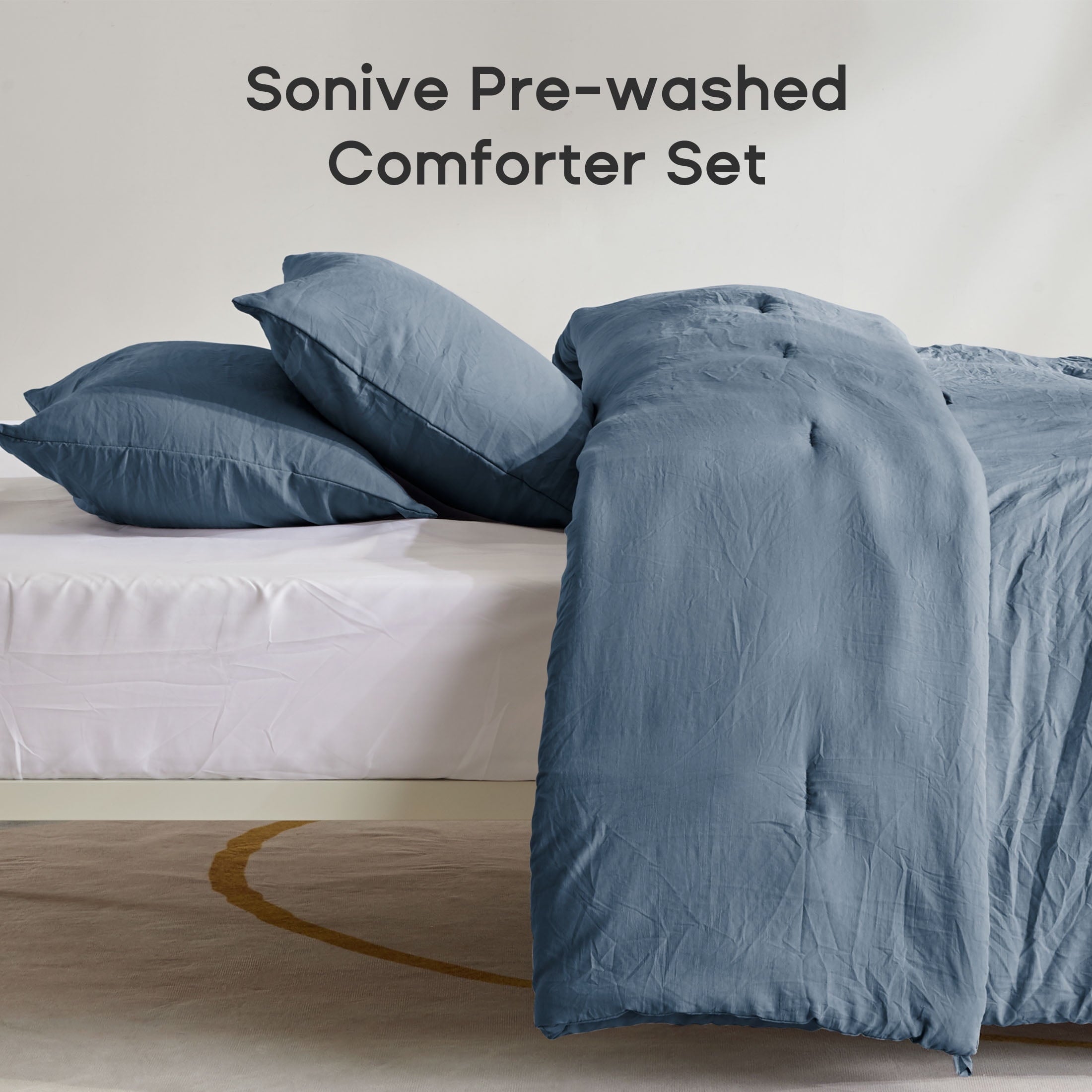 Hypoallergenic Cloud Washed Comforter Sets Queen 3 Piece, Soft and Cozy, Fluffy Microfiber Fill, Washed Textured Wrinkled Design (Flint St... - Cloud-Like Soft Lightweight Bed Comforter Detail