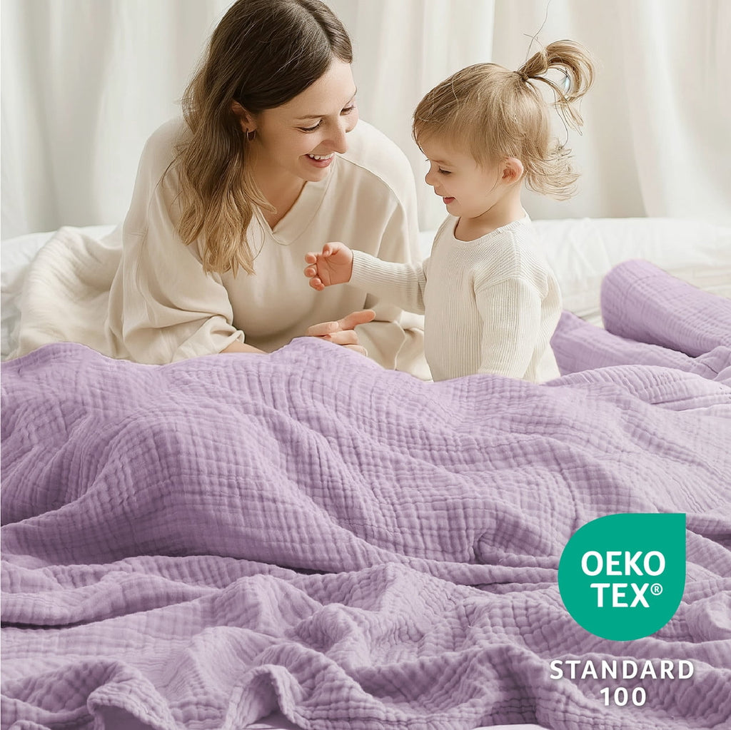 Cozy Fleece 100% Cotton Muslin Blanket Large 50" x 70", 6 Layers Lightweight and Breathable Throw Blankets for Couch, Soft Coolin... - Lightweight Plush Warm Blanket for All Seasons Detail