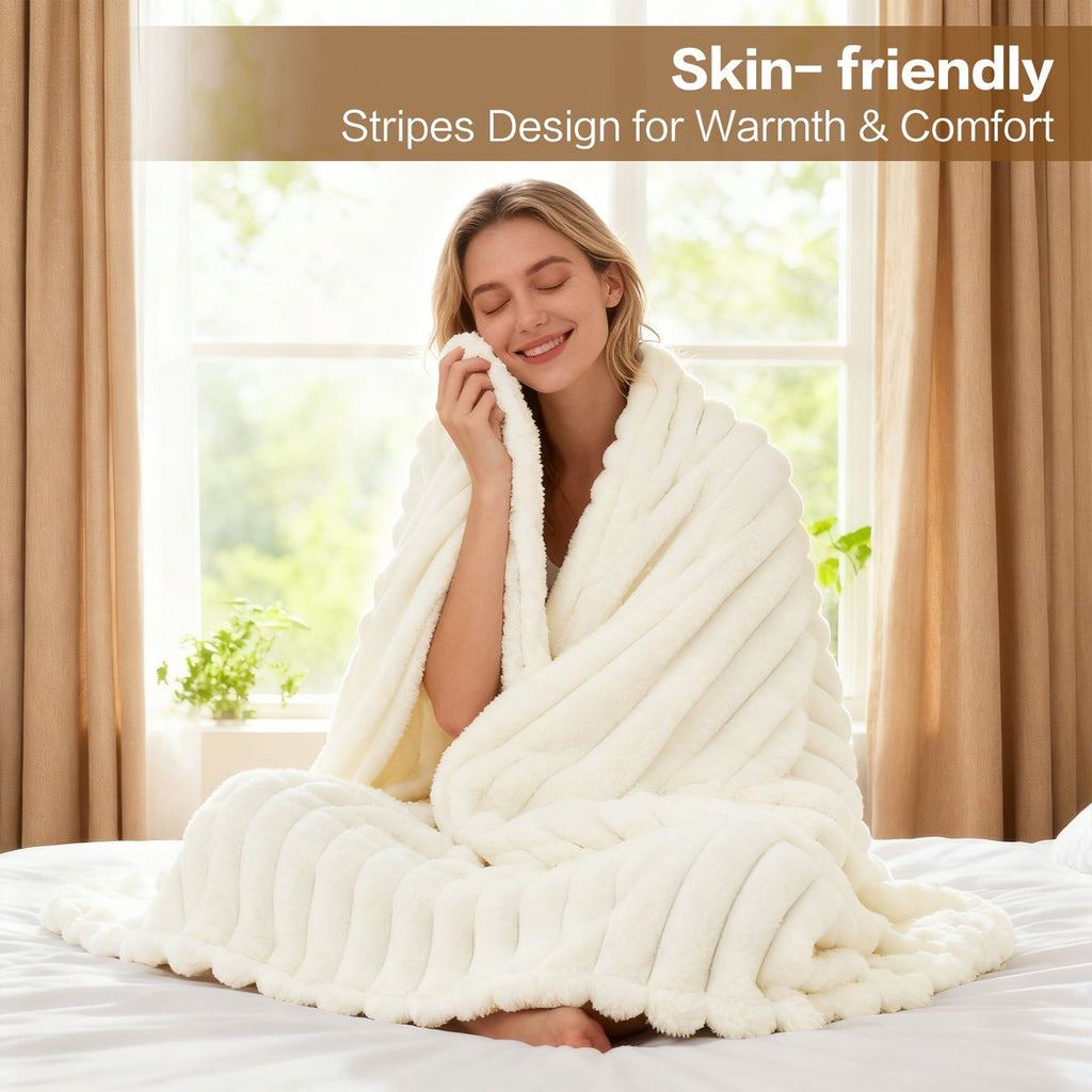 Reversible Sherpa White Fleece Throw Blanket for Couch, Super Soft Cozy Blankets and Throws, Decorative Fleece Blankets for Women Men G... - Cozy Fleece Throw Blanket for Couch & Bed Detail
