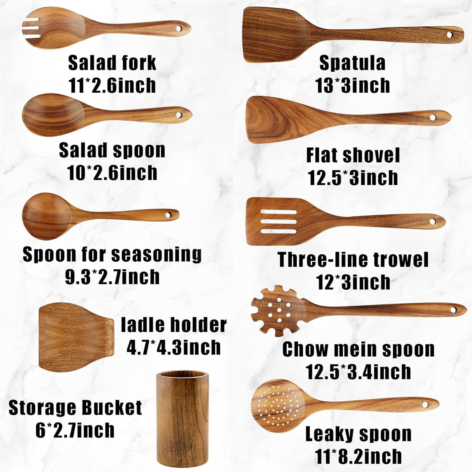 Seamless One-Piece 10Pcs Wooden Spoons for Cooking, Smooth Finish Teak Wooden Utensils for Cooking, Soft Comfort-Grip Wood Spoons for Co... - Ergonomic Kitchen Tongs and Cooking Spoon Utensil Detail