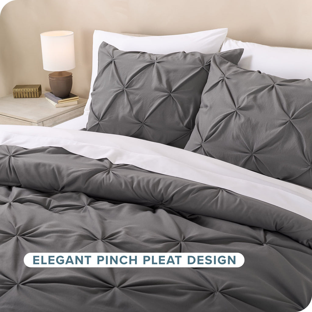 Heavyweight Warmth Pintuck Down Alternative Comforter Set - 3-Pieces - All Seasons - King, Grey - Hypoallergenic Ultra-Fluffy Quilt for Winter Detail