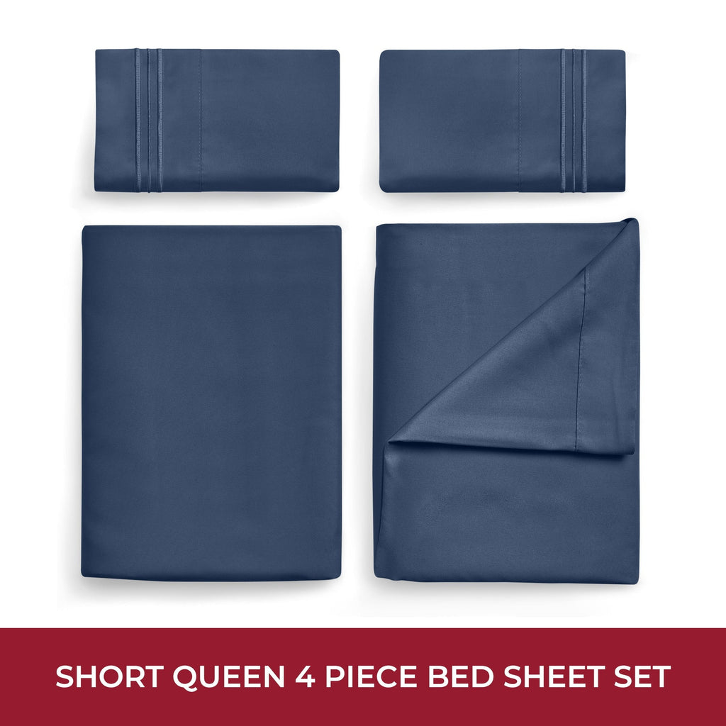 Ultra-Soft RV Sheets Queen Size Bed Set, Microfiber RV Bunk Bed Sheets, Short Queen, Navy Blue - Premium Ultra-Soft Pillowcase Pair for Sleeping Detail