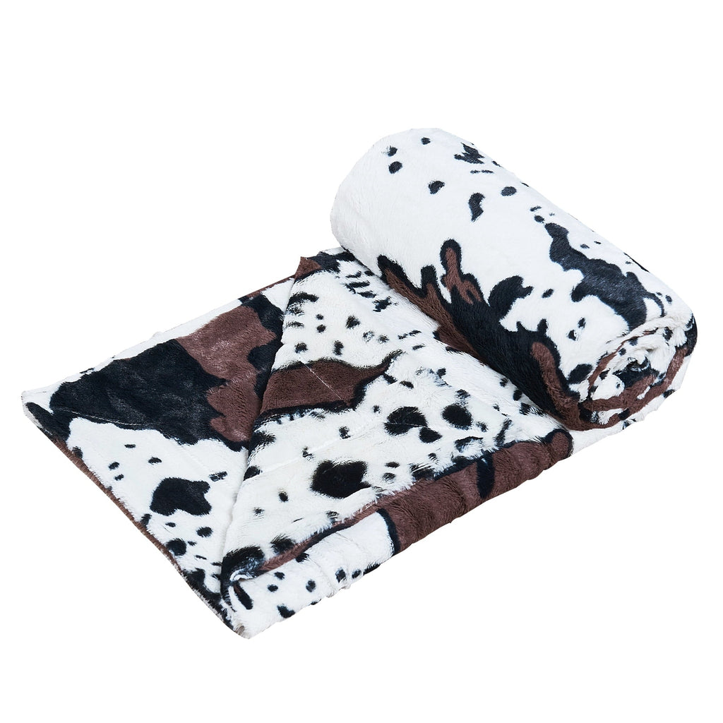 Decorative Knitted Cow Print Double Sided Faux Fur Throw Blanket, Soft Cozy Fuzzy Black and White Throw, 50x60 inches - Lightweight Plush Warm Blanket for All Seasons Detail