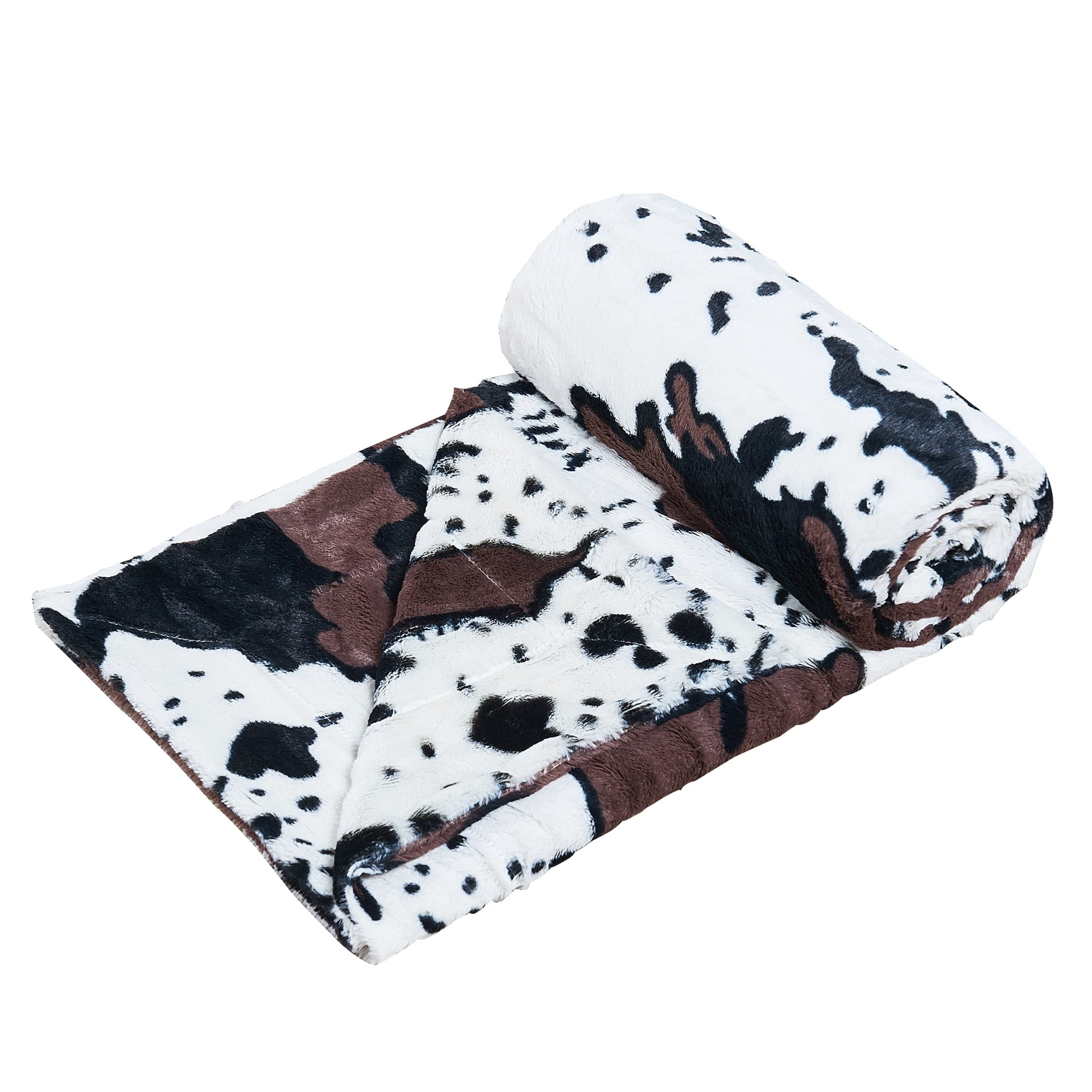 Decorative Knitted Cow Print Double Sided Faux Fur Throw Blanket, Soft Cozy Fuzzy Black and White Throw, 50x60 inches - Lightweight Plush Warm Blanket for All Seasons Detail