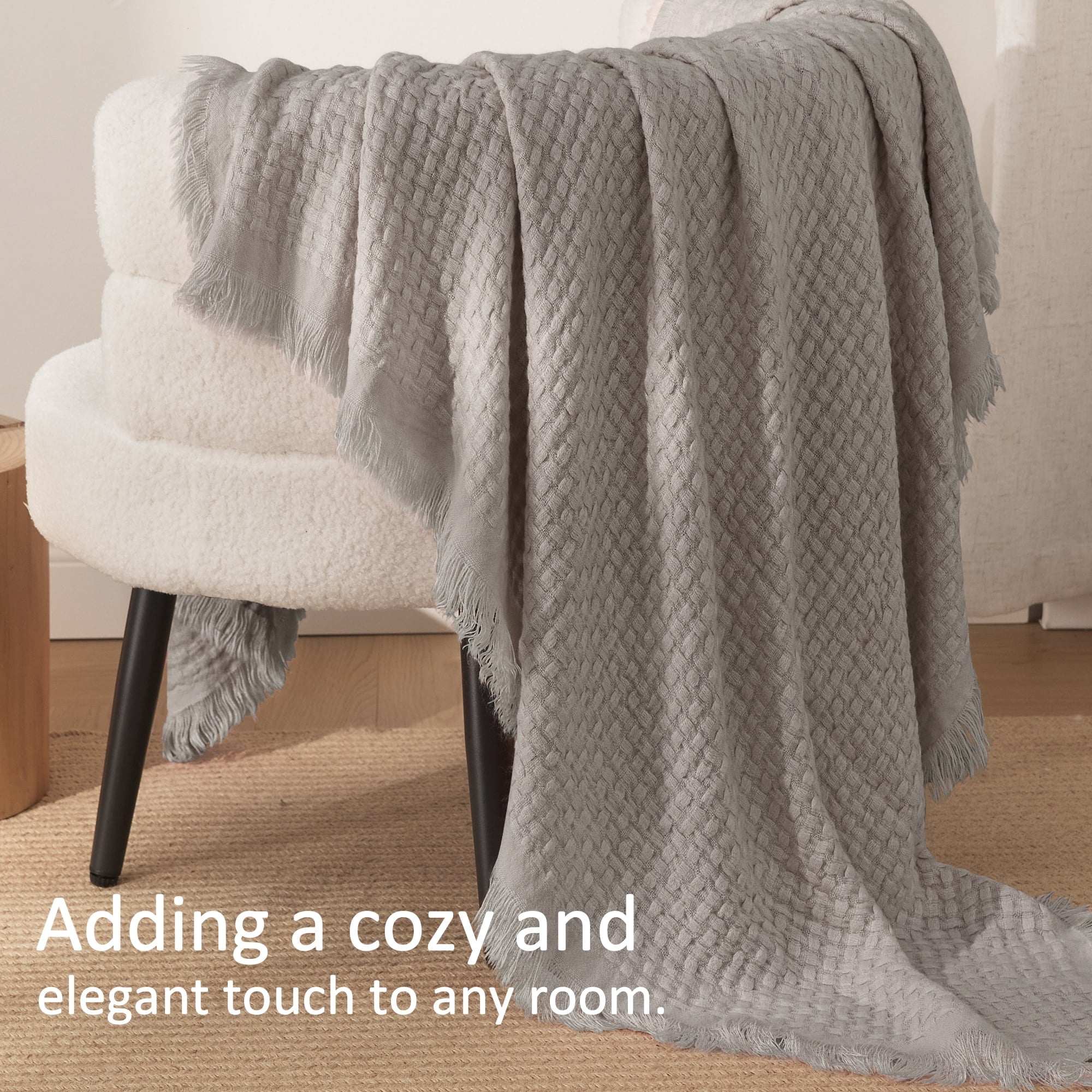 Lightweight Warm Knitted Throw Blanket with Fringes for Couch, Soft and Warm Textured Throw for All Season, Lightweight Breathable Roo... - Cozy Fleece Throw Blanket for Couch & Bed Detail
