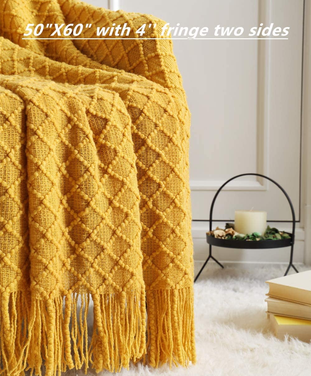 Cozy Fleece Decorative Soft Spring Summer Fall Throw Blanket ,for Couch Sofa Chair Bed,50''X60'',Mustard Yellow - Cozy Fleece Throw Blanket for Couch & Bed Detail