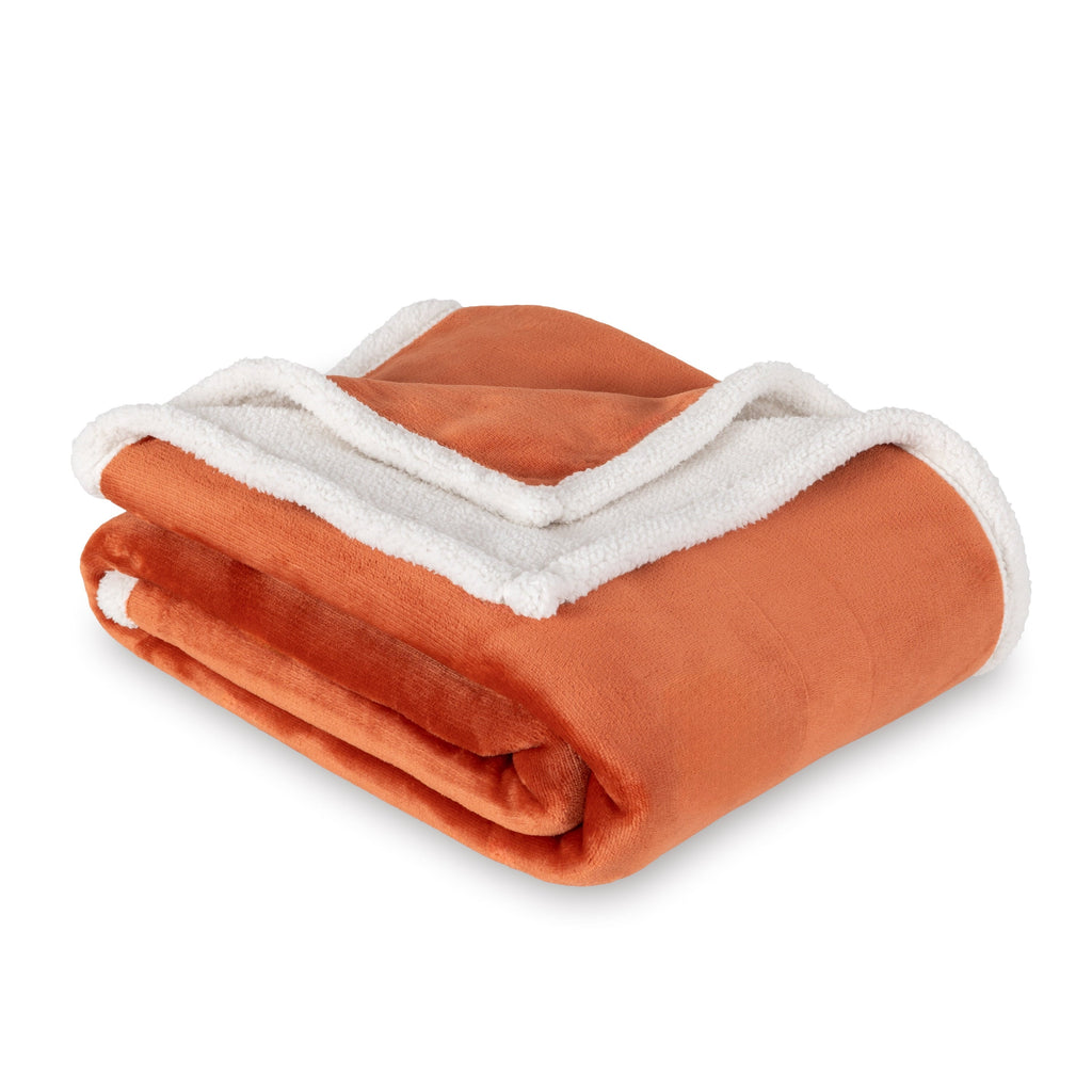 Cozy Fleece Reversible Printed Velvet Plush and Hampshire Faux Shearling Soft Throw Blanket, Standard Size, Auburn Sun - Super Soft Reversible Sherpa Flannel Blanket Detail