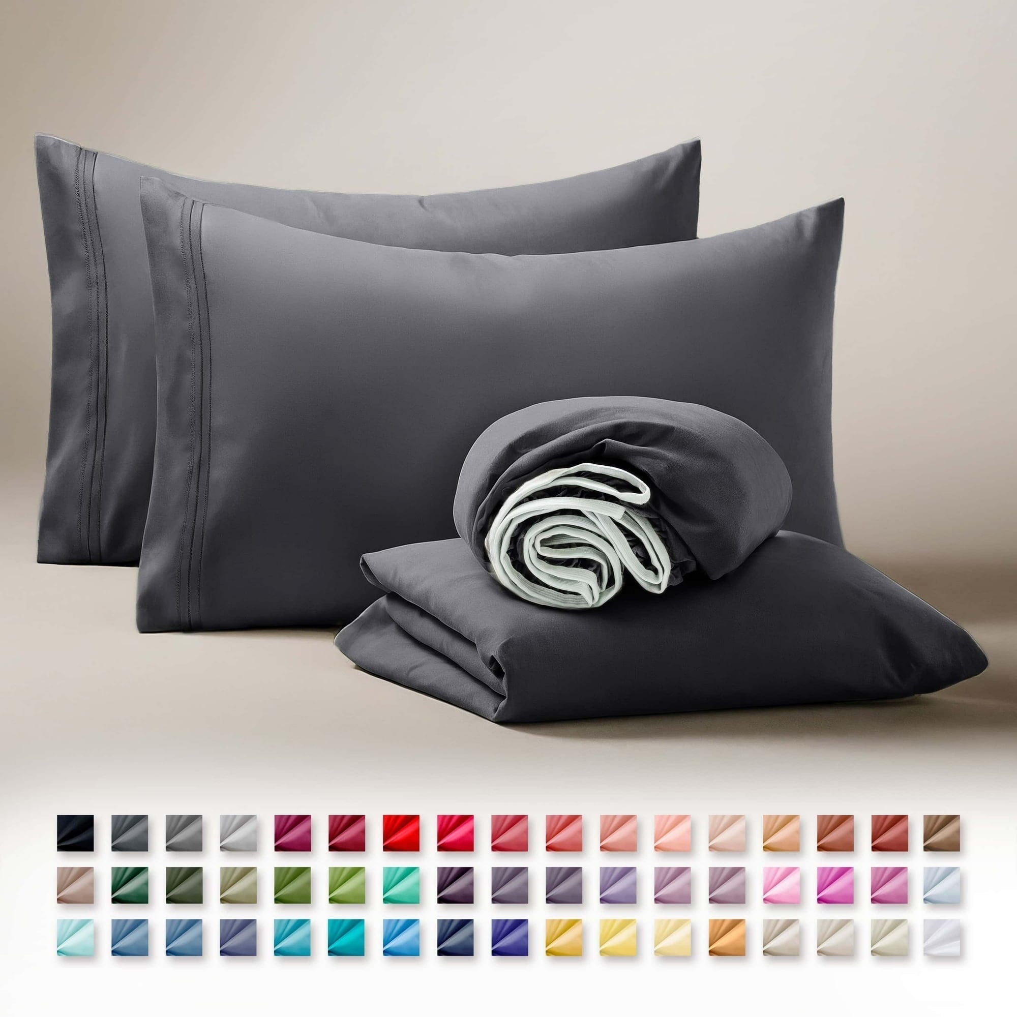 Breathable Luxury Sheets Set, 4 Piece Deep Pocket Sheets, 100% Soft Microfiber Bed Sheets Set, Gray - Breathable Egyptian Cotton Flat & Fitted Sheets Detail