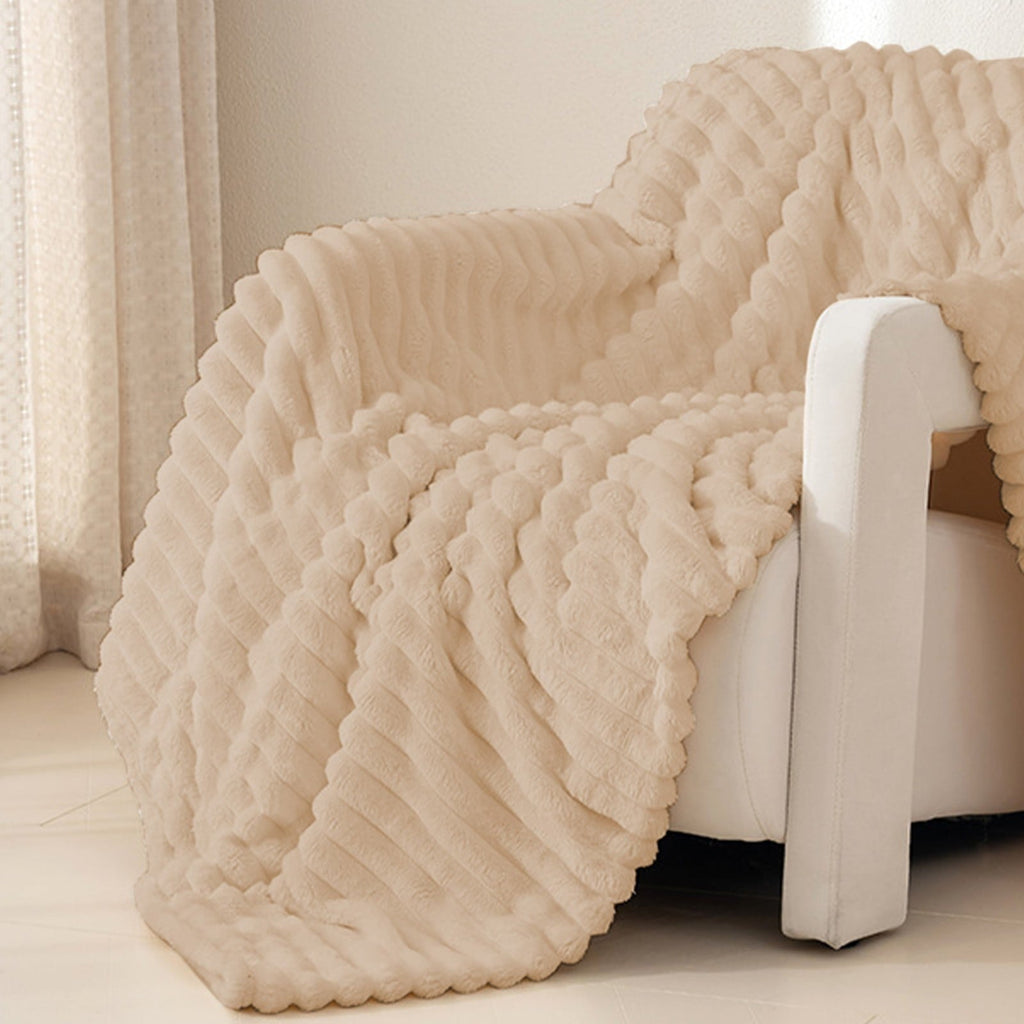 Reversible Sherpa Extra Large Throw Blanket for Couch Home Office Hotel 100% Cotton Super Soft Blanket for Adult 47"x70" Khaki - Luxury Knitted Decorative Throw Blanket with Fringes Detail