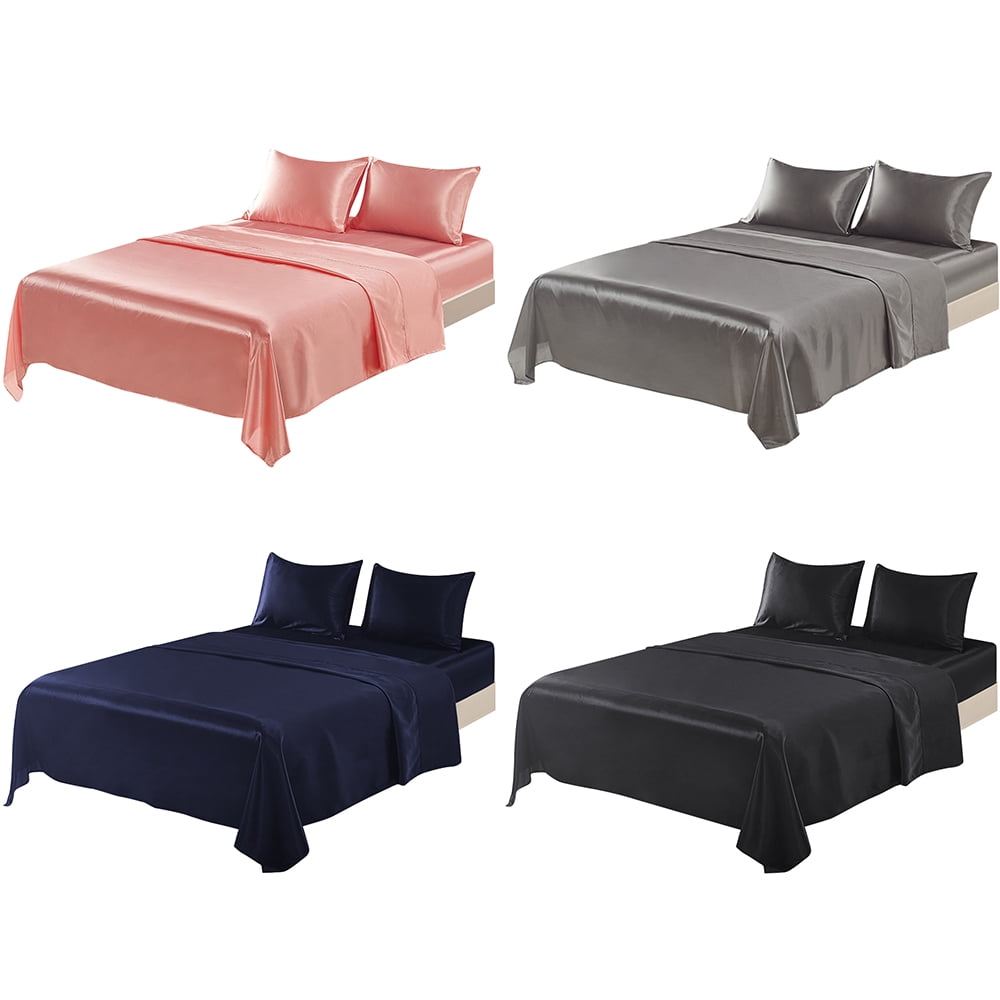 Breathable Luxury Twin Silk Gray Bed Sheet Set Deep Pocket Bed Flat Fitted Sheet, 3-Pieces - Breathable Egyptian Cotton Flat & Fitted Sheets Detail