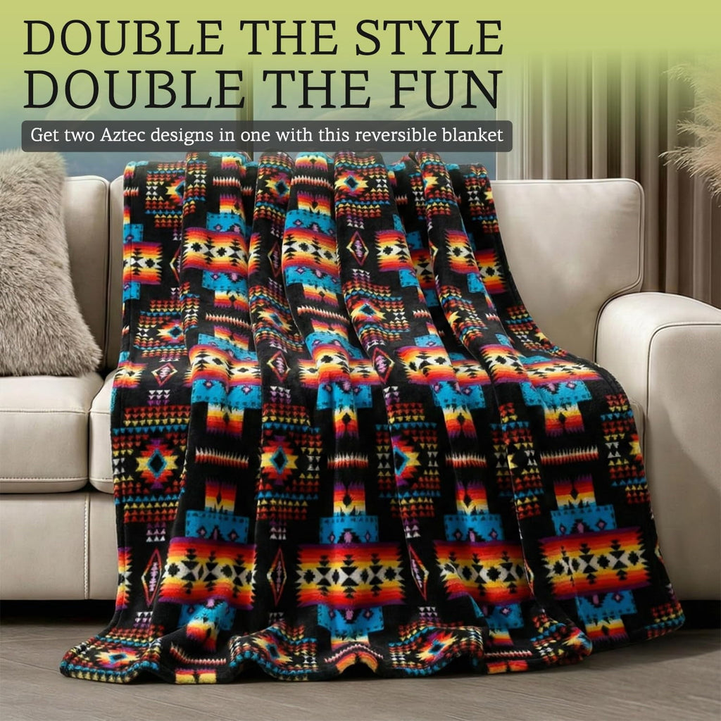 Cozy Fleece Sacred Thread Fleece Blanket South Western, Reversible Mexican, Vibrant Aztec Blankets and Throws for Aztec Decor for... - Lightweight Plush Warm Blanket for All Seasons Detail