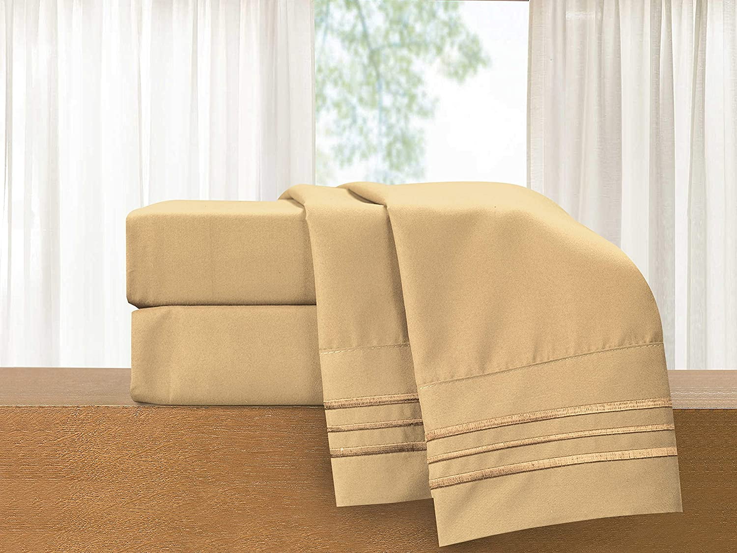 Wrinkle-Resistant Super Soft 1500 Premier Hotel Collection Sheet set, Queen, Gold - Luxury Bed Sheet Set with Deep Pockets Detail