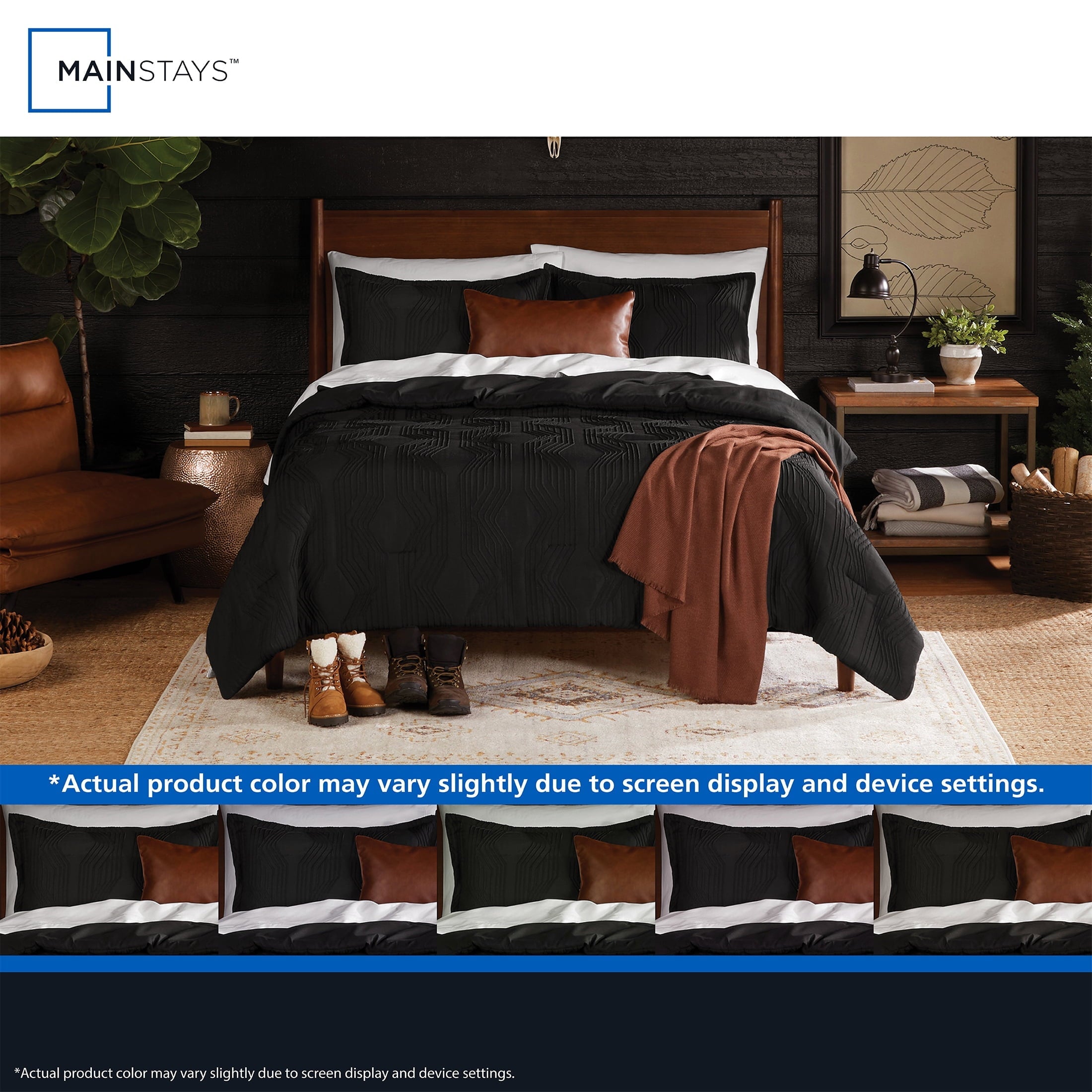 Heavyweight Warmth Full/Queen Comforter Set, All-Season, 5-Piece, Black Jacquard Geo - Hypoallergenic Ultra-Fluffy Quilt for Winter Detail
