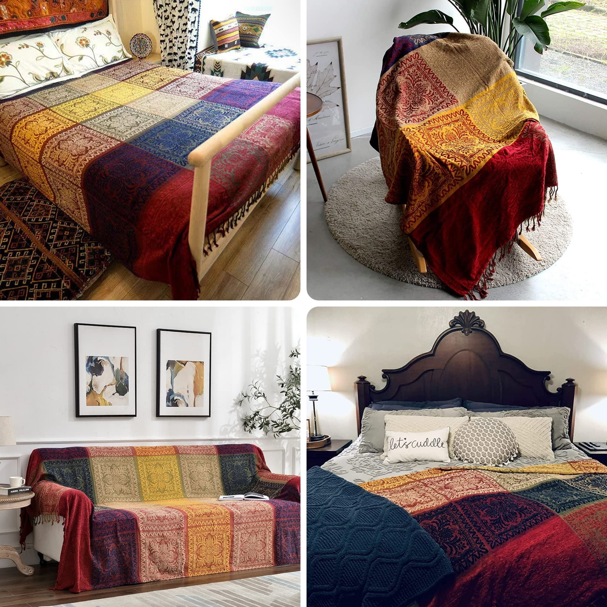 Reversible Sherpa 75x60 Inch Machine Wash Boho Tribal Throws Blankets Colorful Bohemian Hippie Chenille Throw Covers Couch Furniture So... - Cozy Fleece Throw Blanket for Couch & Bed Detail
