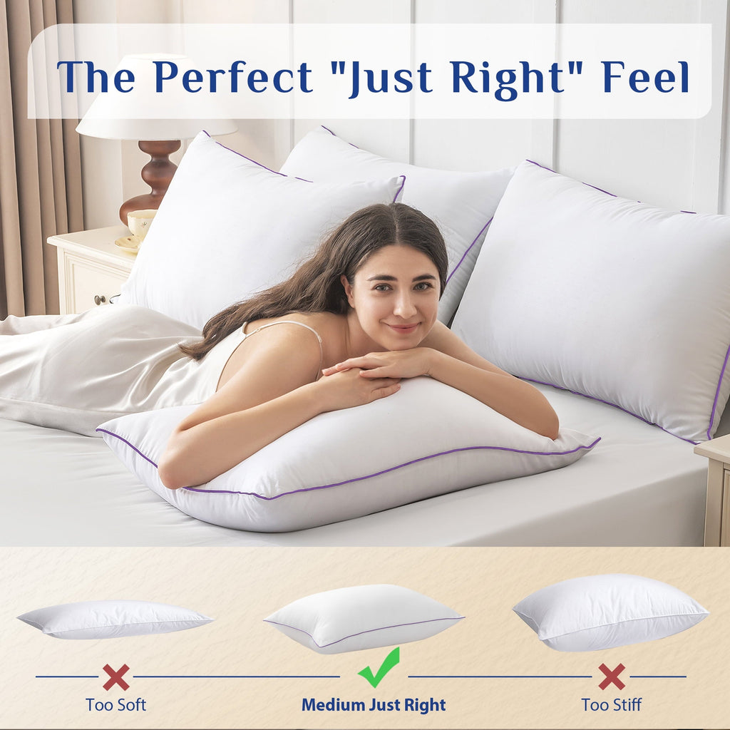 Hotel Collection Pillows Standard Size Set of 2, Hotel Down Alternative Sleeping Bed Pillows for Side Back Stomach Sleepers - Hotel Quality Plush Sleeping Pillows Detail