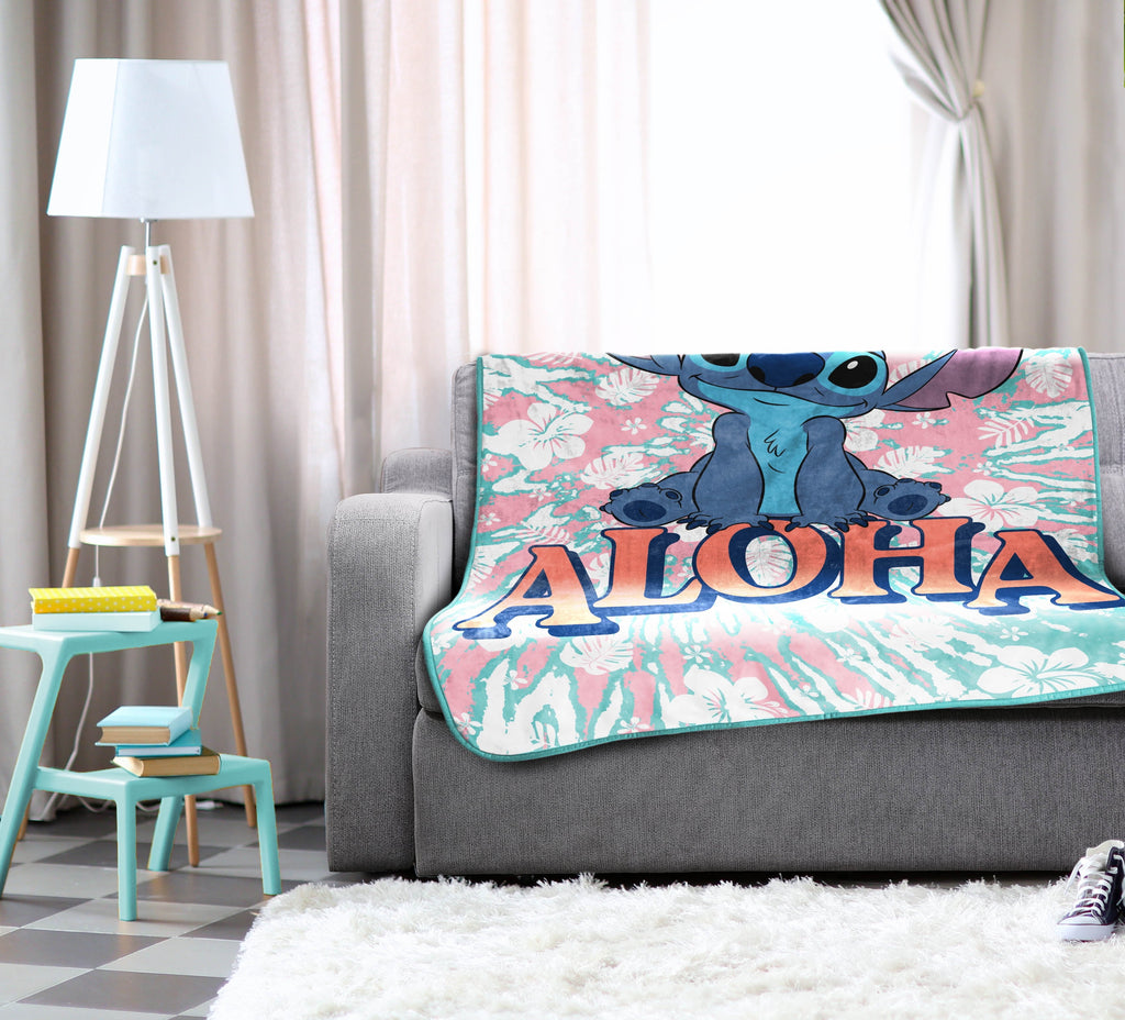 Lightweight Warm Lilo and Stitch Kids Throw Blanket, 46 x 60, Microfiber, Blue, Disney - Cozy Fleece Throw Blanket for Couch & Bed Detail