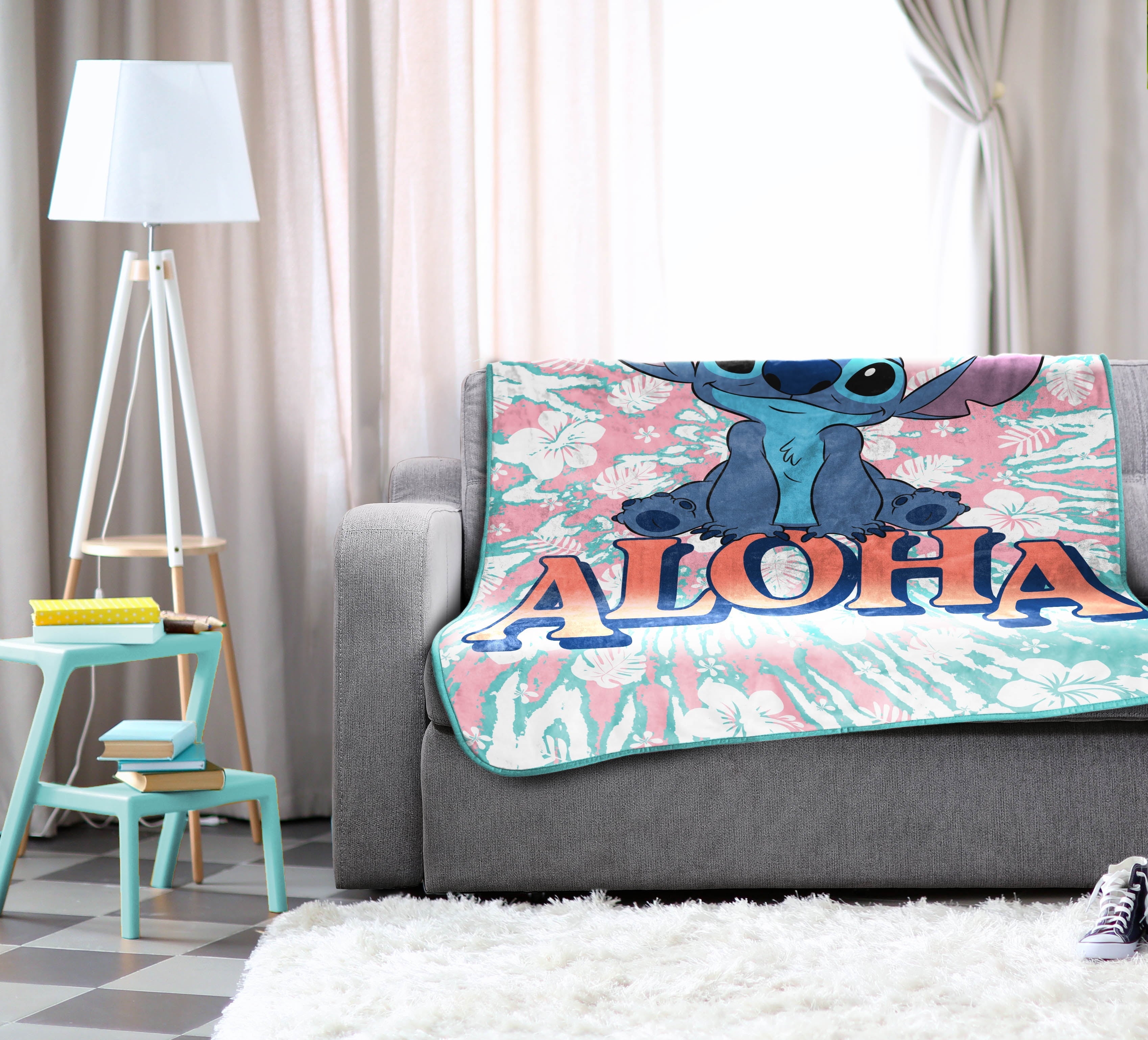 Lightweight Warm Lilo and Stitch Kids Throw Blanket, 46 x 60, Microfiber, Blue, Disney - Cozy Fleece Throw Blanket for Couch & Bed Detail