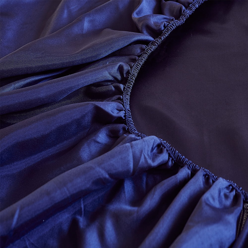 Premium Egyptian Cotton Fitted Sheet Deep Pocket Bed Sheet Satin Silk Sheets Ultra Soft Machine Washable Twin, Navy Blue - Premium Ultra-Soft Pillowcase Pair for Sleeping Detail
