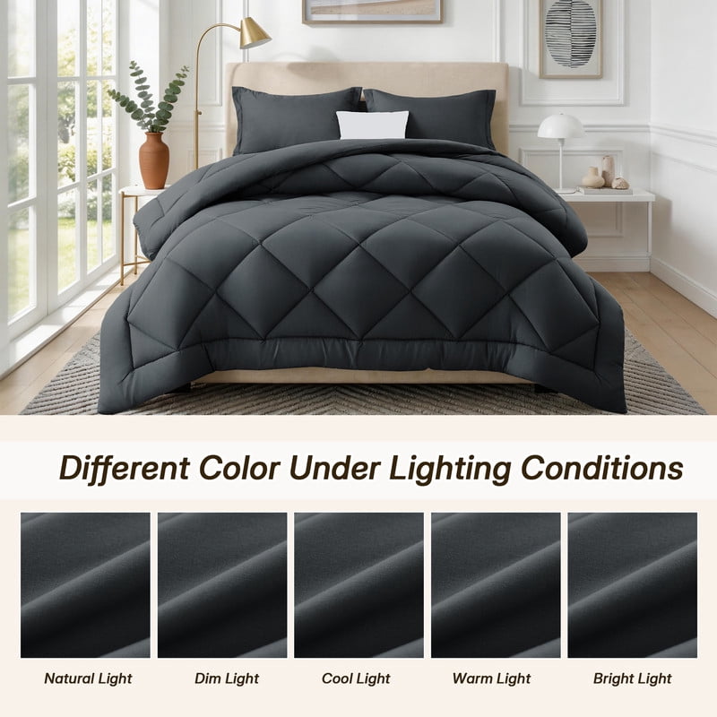 Luxurious Quilted 3 Pieces Queen Size Comforter Set, All Season Lightweight Breathable Bedding Set with 1 Down Alternative Comforter an... - Hypoallergenic Ultra-Fluffy Quilt for Winter Detail