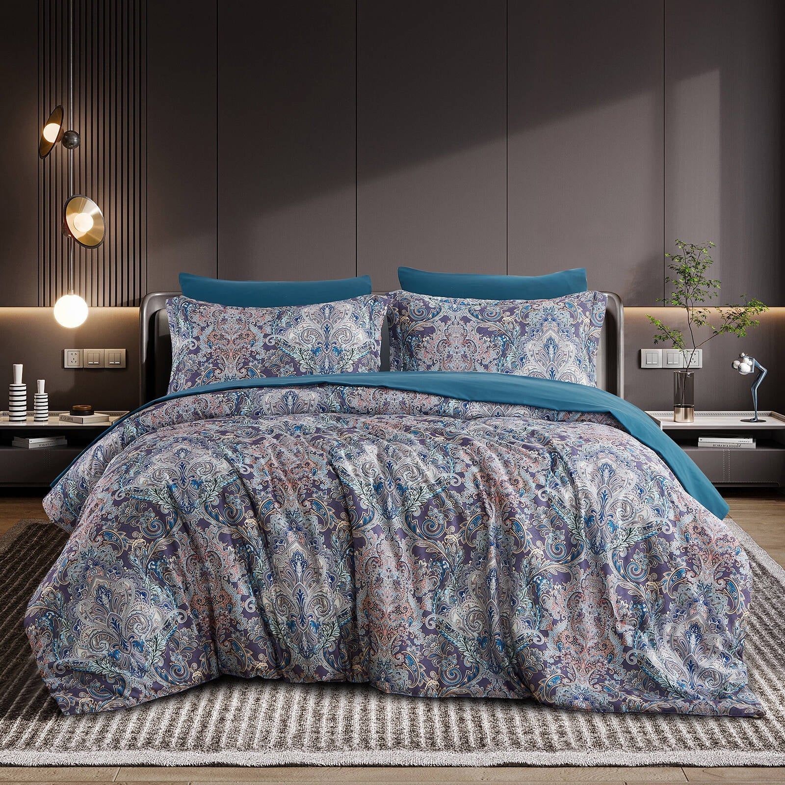 Fluffy Down Alternative Boho Paisley Print Luxury Comforter Bed in a Bag Set Queen Size, Vintage Floral Medallions Microfiber Bedding Set - All-Season Down Alternative Comforter Insert Detail