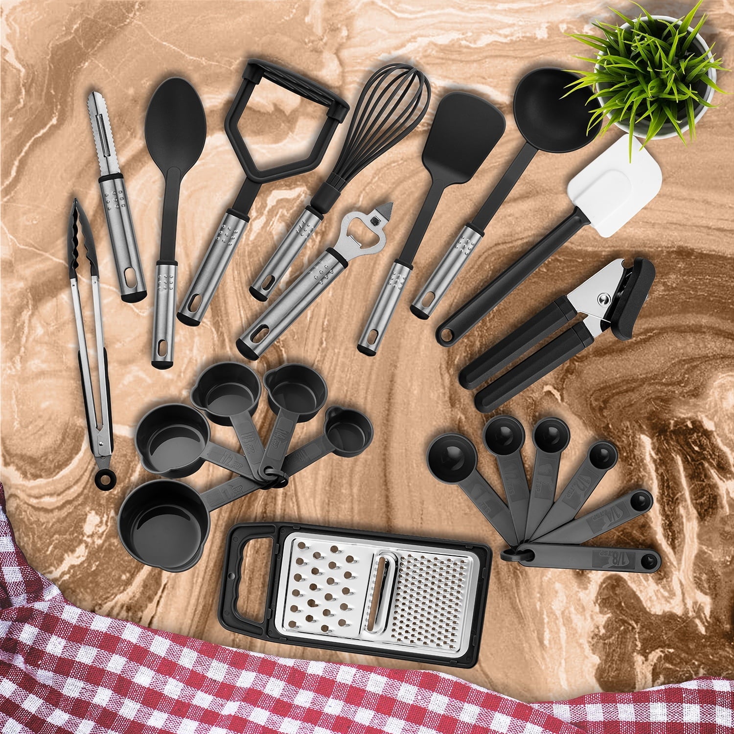 Heat-Resistant 23 Piece Kitchen Utensils Set - Nylon and Stainless Steel Cooking Utensils Set - Black Utensil K... - Heat-Resistant Silicone Cooking Spatula Turner Detail