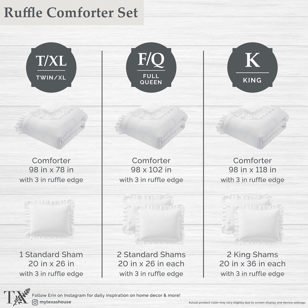 Heavyweight Warmth Full/Queen Comforter Set, All-Season, 3-Piece, White Ruffle - Luxurious Quilted Duvet Cover Set Detail
