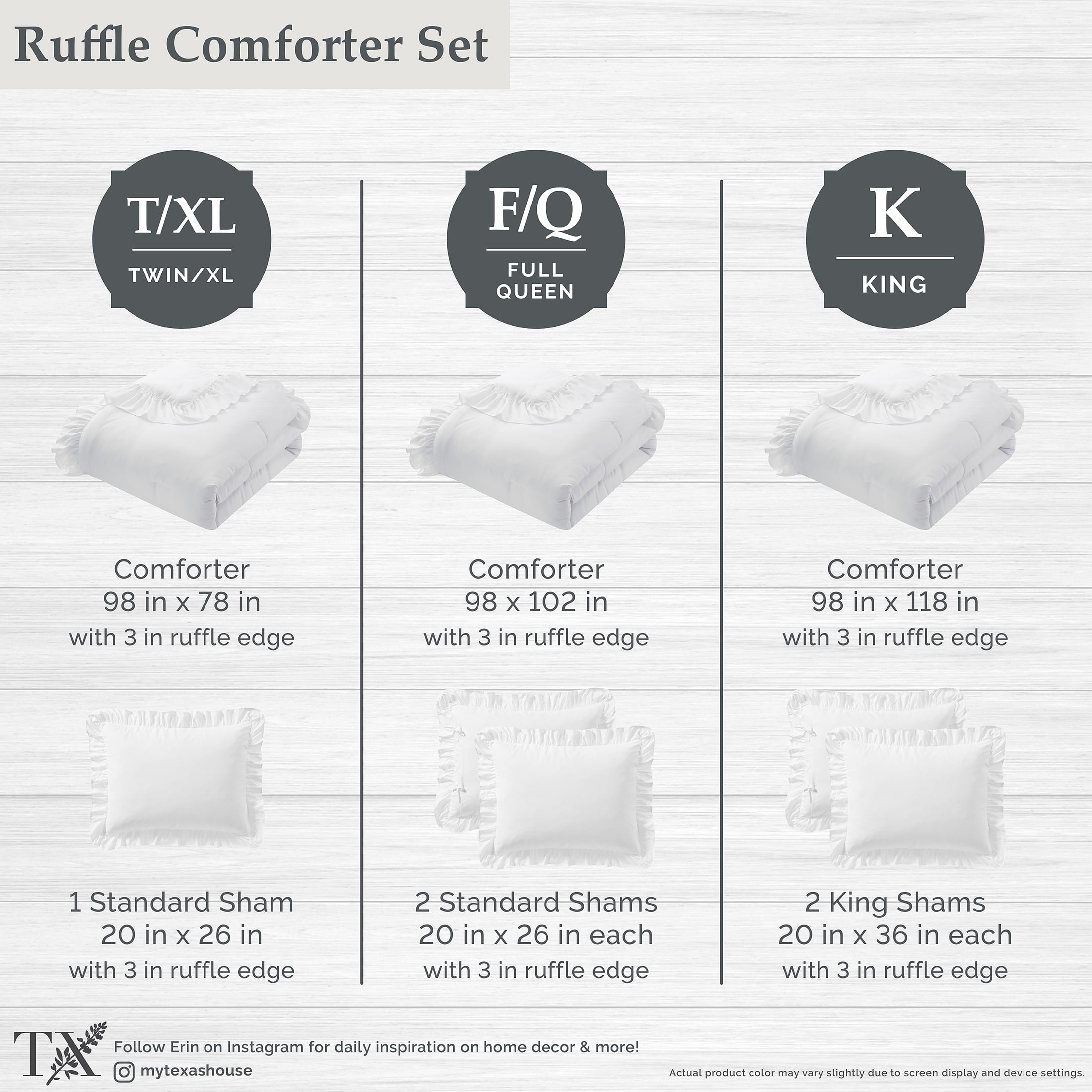 Heavyweight Warmth Full/Queen Comforter Set, All-Season, 3-Piece, White Ruffle - Luxurious Quilted Duvet Cover Set Detail