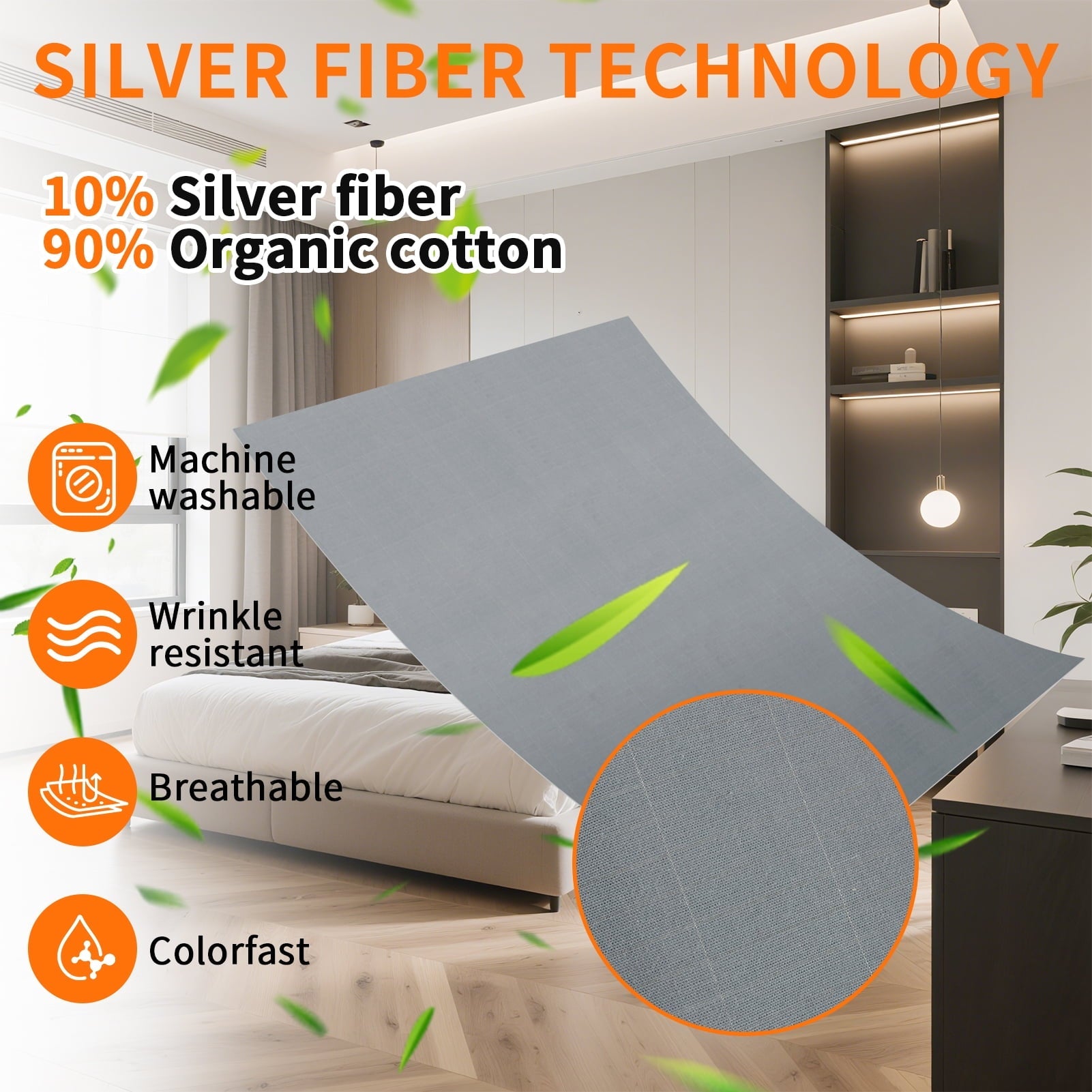 Premium Egyptian Cotton Grounding Sheets for All Mattress Sizes, Grounding Mat for Bed 10% Silver Fiber+90% Organic Cotton Grounding Sheets S... - Luxury Bed Sheet Set with Deep Pockets Detail