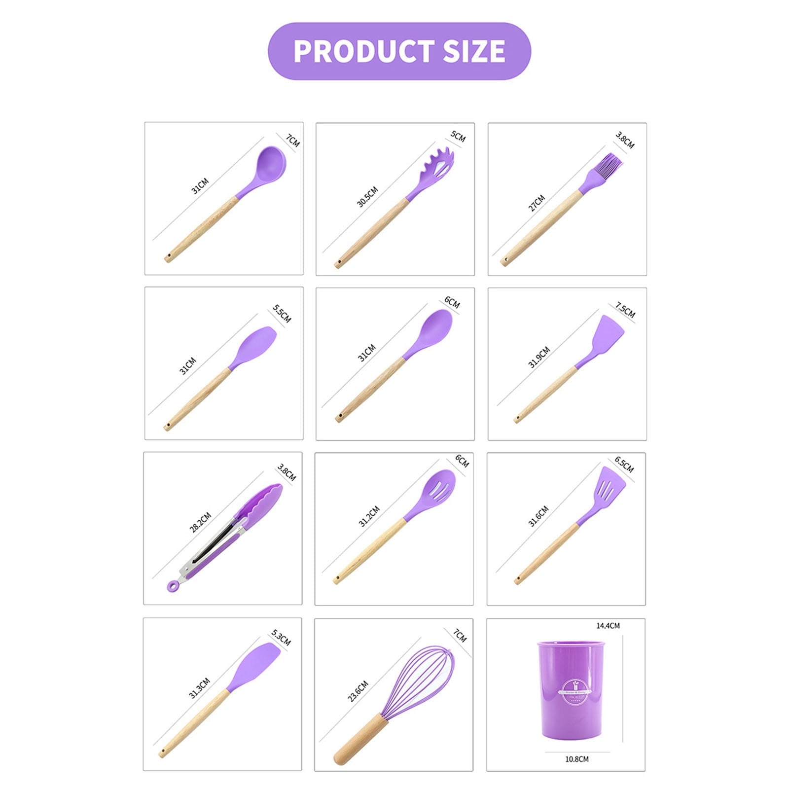 Non-Stick Safe 12Pcs Cooking Kitchen Utensils Set with Holder,Wooden Handles Cooking Tool,BPA Free,Non Toxic Turner Tongs Spa... - Ergonomic Kitchen Tongs and Cooking Spoon Utensil Detail