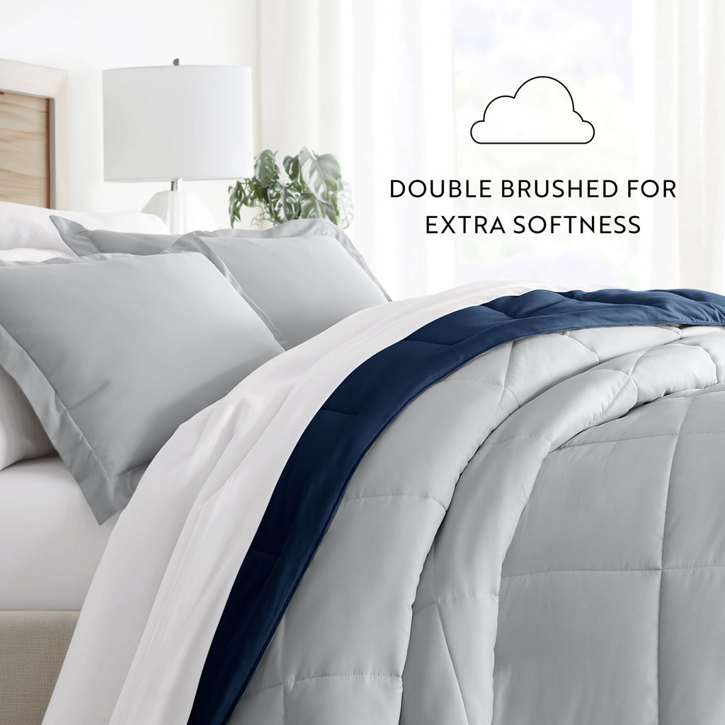 Hypoallergenic Cloud 2-Piece Navy & Gray Reversible Down Alternative Comforter Set, Twin/Twin XL - All-Season Down Alternative Comforter Insert Detail