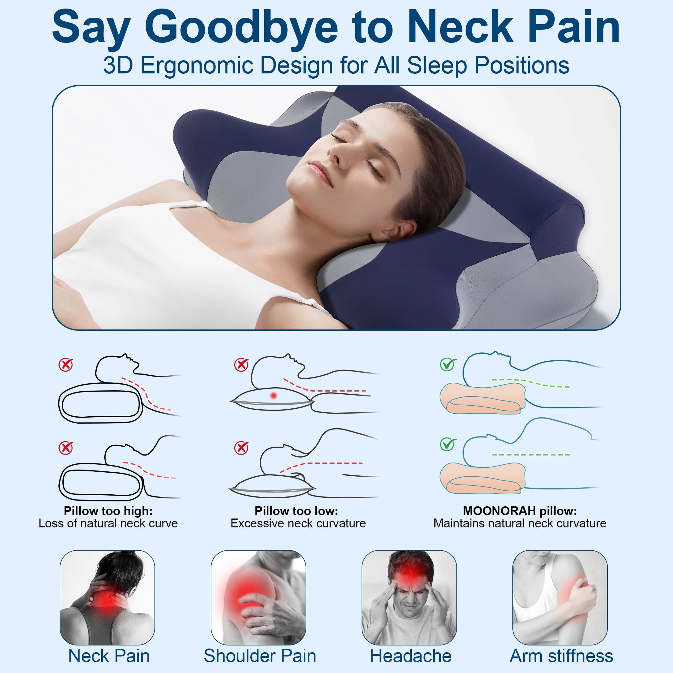 Decorative Plump Cooling Bed Pillow for Neck & Shoulder Pain Relief, Cervical Support Comfort Pillow for Side Back Stomach Sleeper, Er... - Orthopedic Shredded Foam Bed Pillow Set Detail