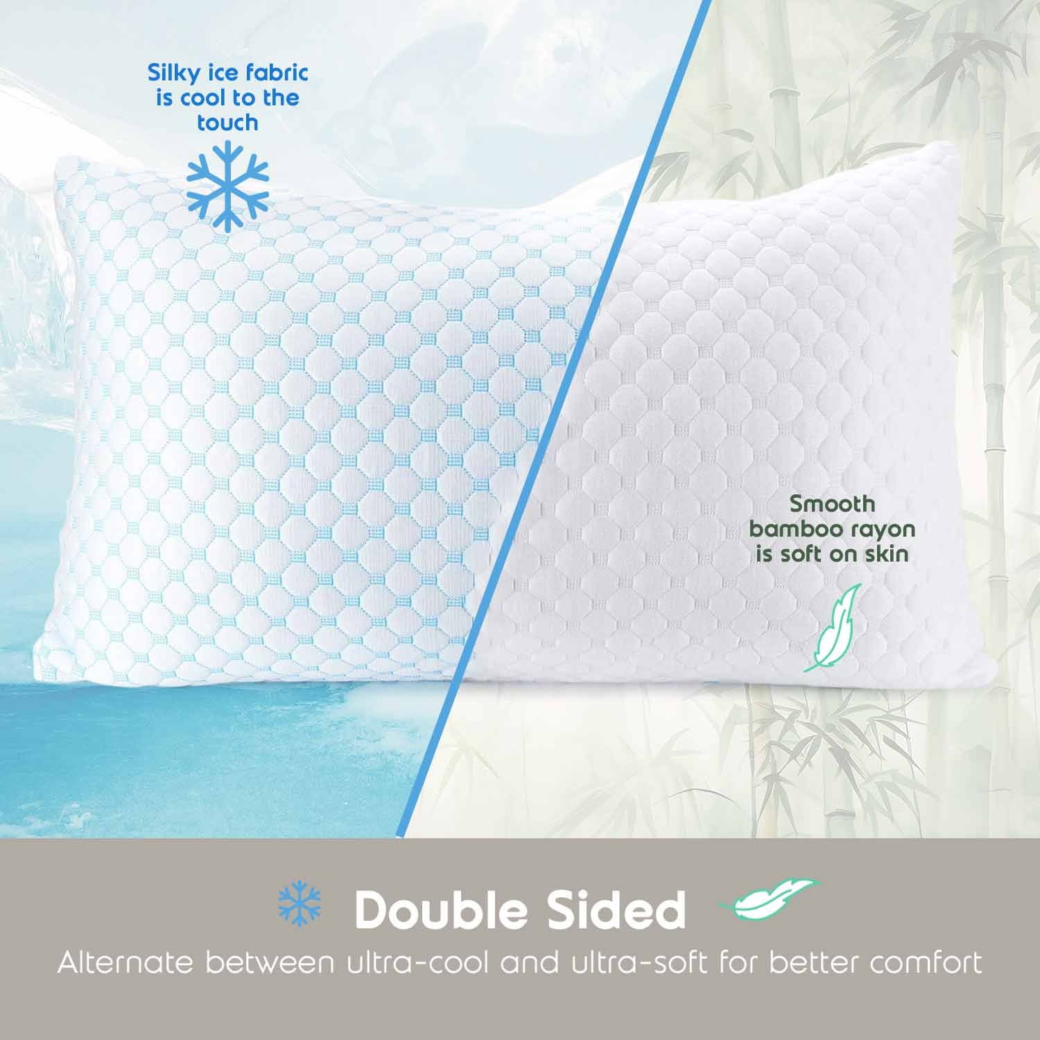 Decorative Plump Cooling Pillows for Bed, Memory Foam Bed Pillow, Queen Pillows 20” X 28”, 2 Pack - Decorative Throw Pillow Cushion for Sofa & Bed Detail
