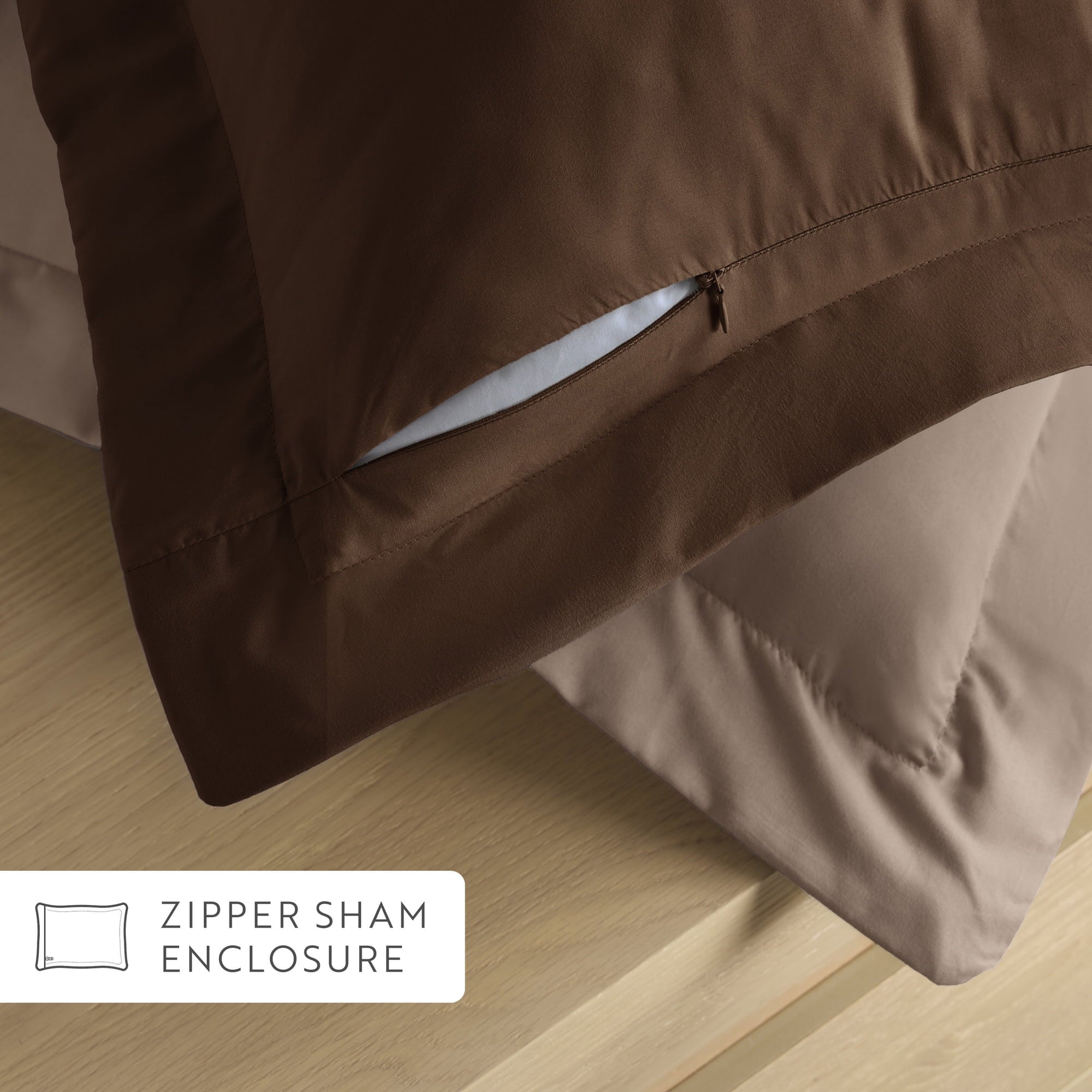 Luxurious Quilted All Season Reversible Comforter Set Breathable Cool in Taupe & Chocolate Brown Full/Queen Size Bedding - Hypoallergenic Ultra-Fluffy Quilt for Winter Detail